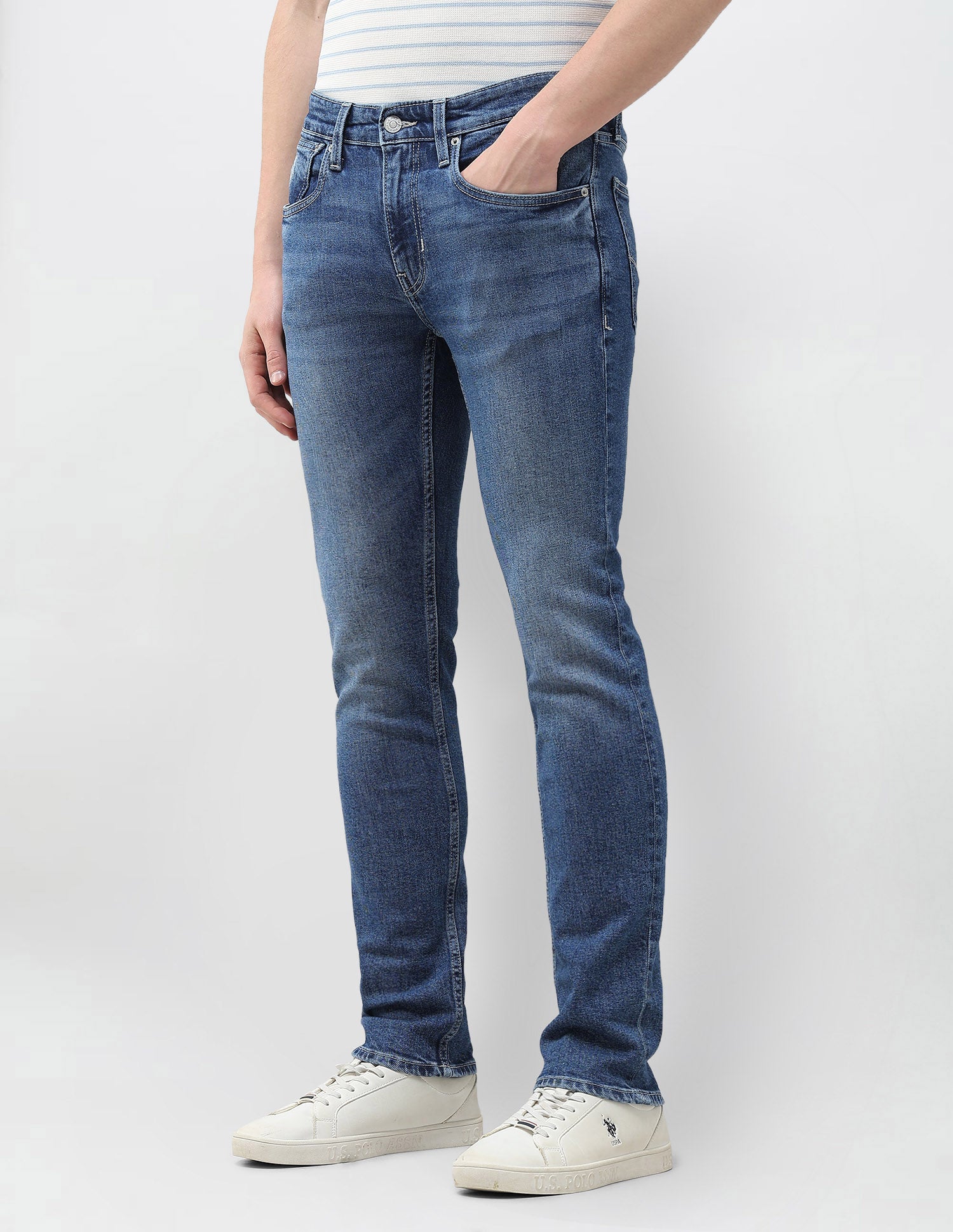 Regallo Skinny Fit Blue Jeans Mid Blue - U.S. Polo Assn. India | Large