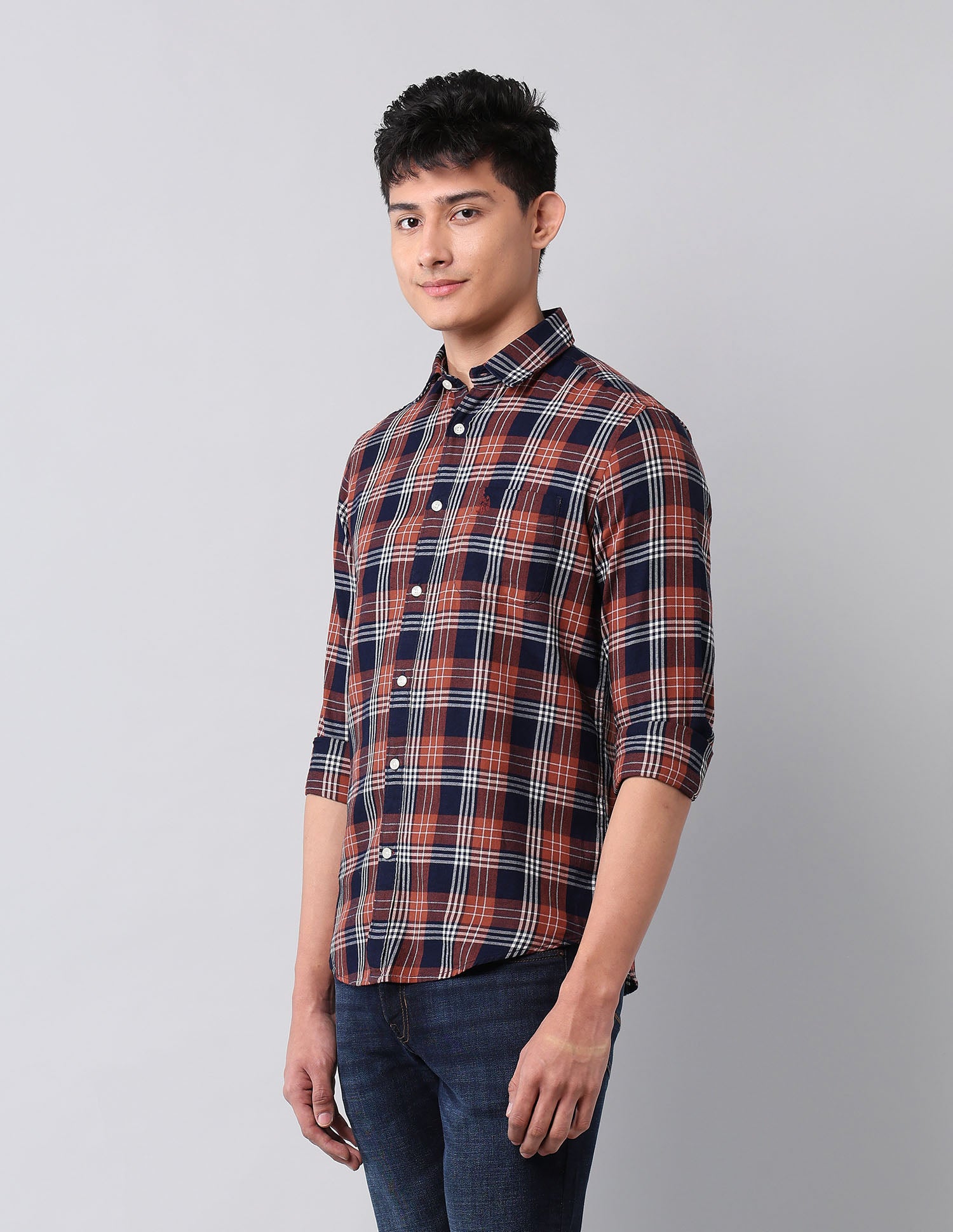 Plaid Checked Pure Cotton Shirt Indigo - U.S. Polo Assn. India | Large