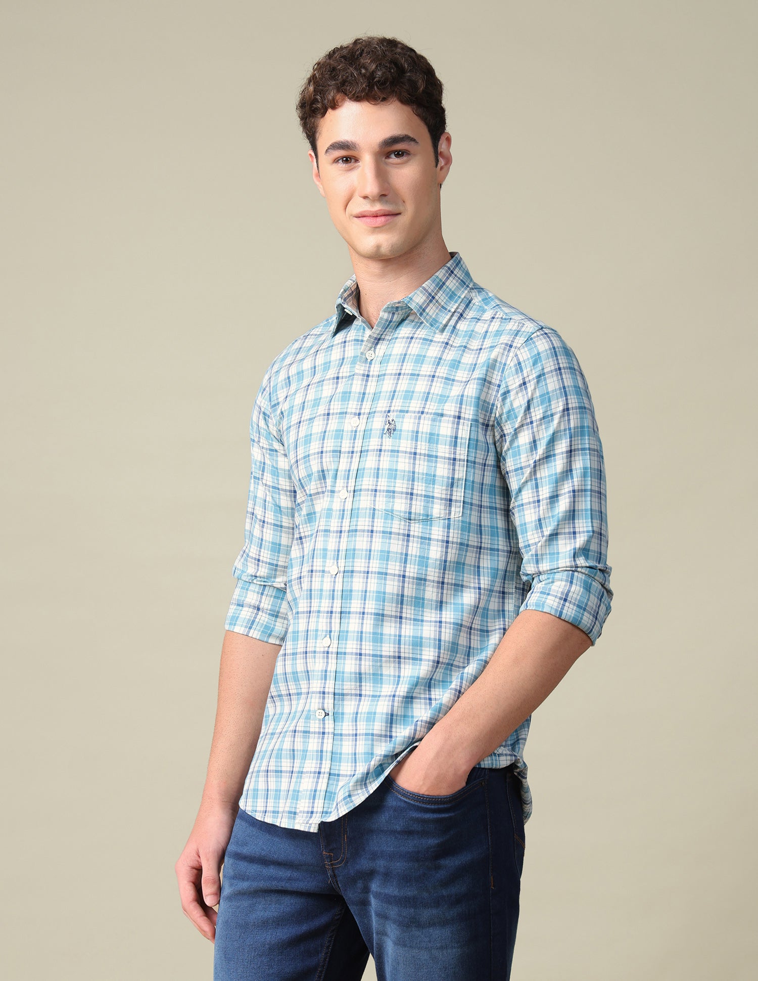 Twill Tailored Fit Shirt Aqua - U.S. Polo Assn. India | Large