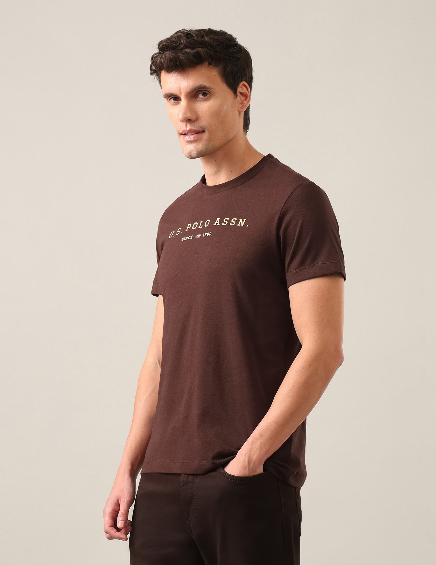 Brand Embossed Regular Fit T-Shirt Dark Brown - U.S. Polo Assn. India | Large