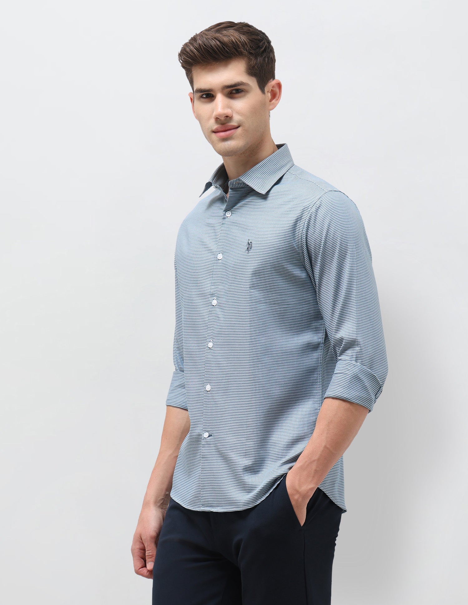 Twill Self Design Geometric Shirt Blue - U.S. Polo Assn. India | Large