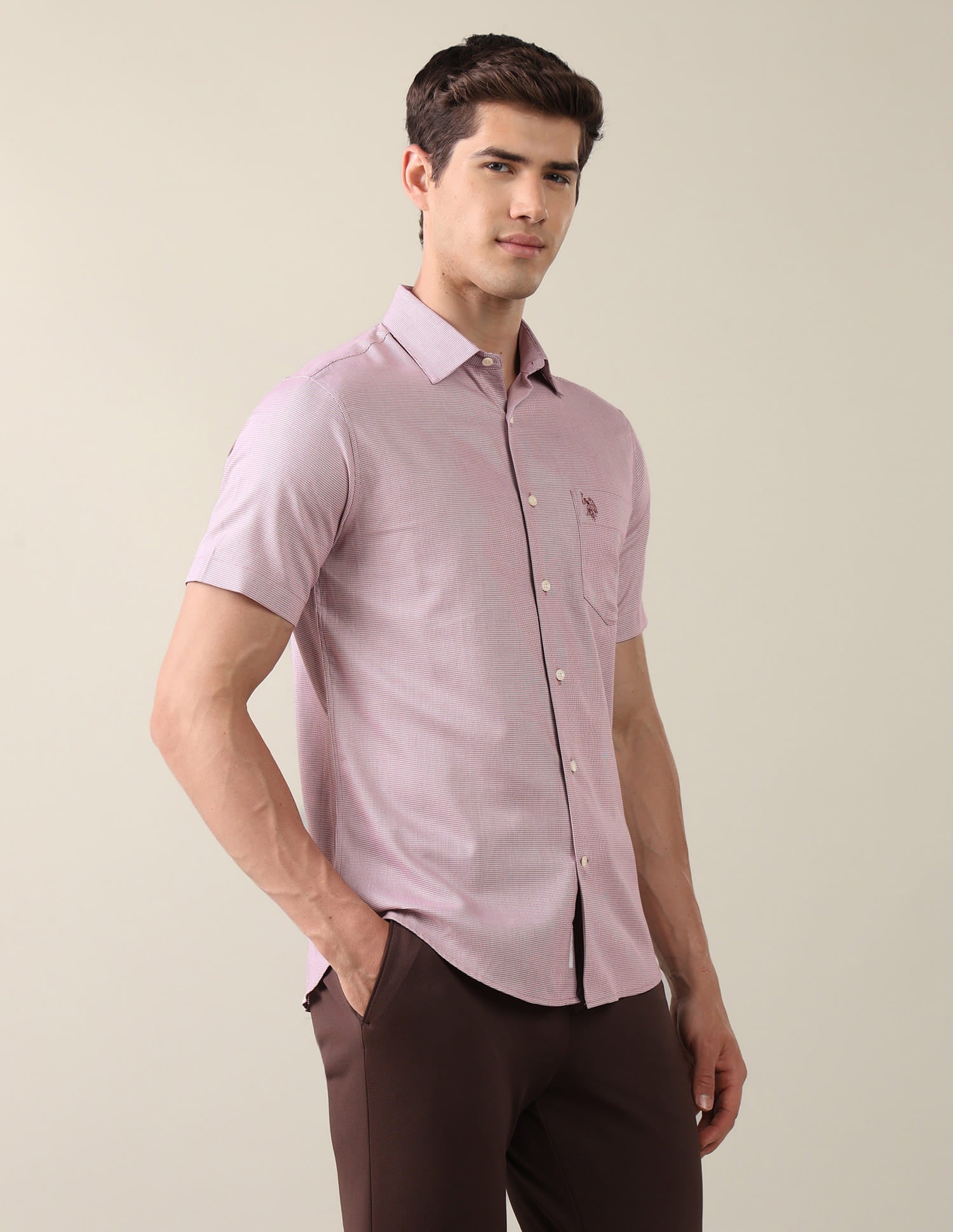Textured Tailored Fit Shirt Pink - U.S. Polo Assn. India | Large
