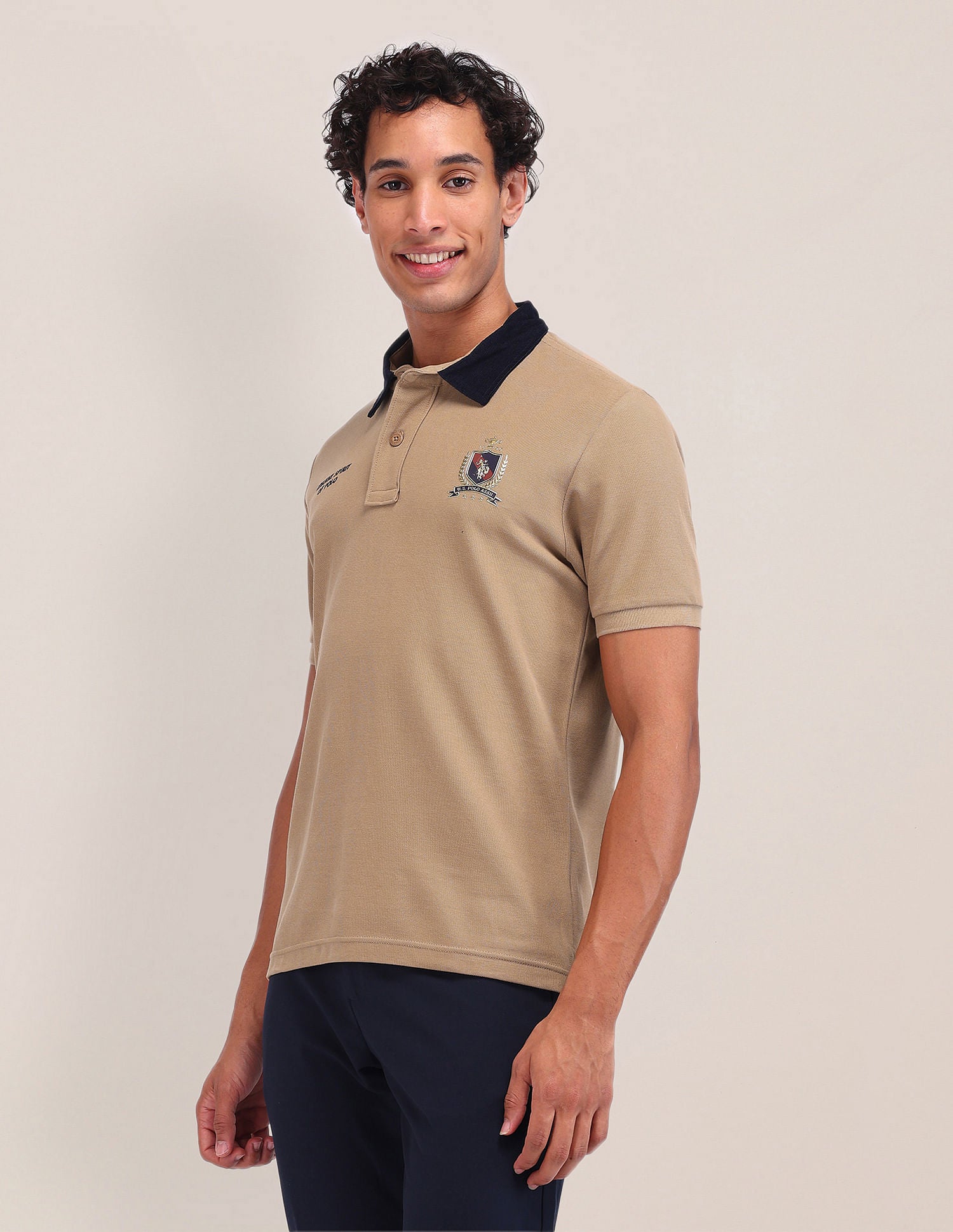 Slim Fit Solid Polo Shirt Light Brown - U.S. Polo Assn. India | Large