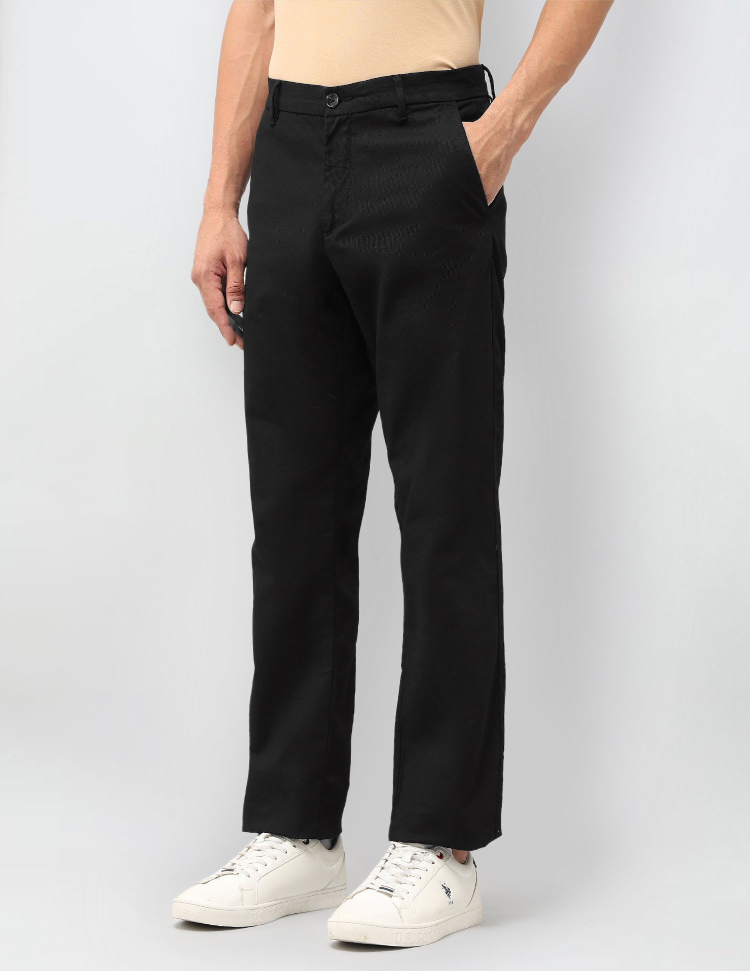 Slim Fit Heathered Trousers Black - U.S. POLO ASSN. | Large