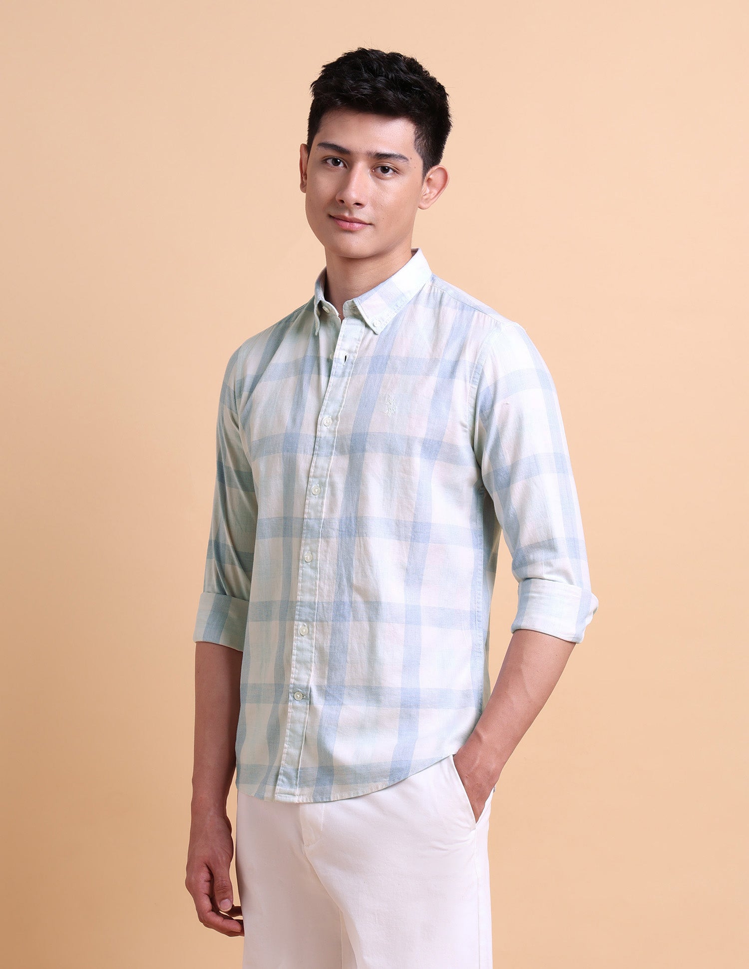 Dobby Cotton Shirt Blue - U.S. POLO ASSN. | Large