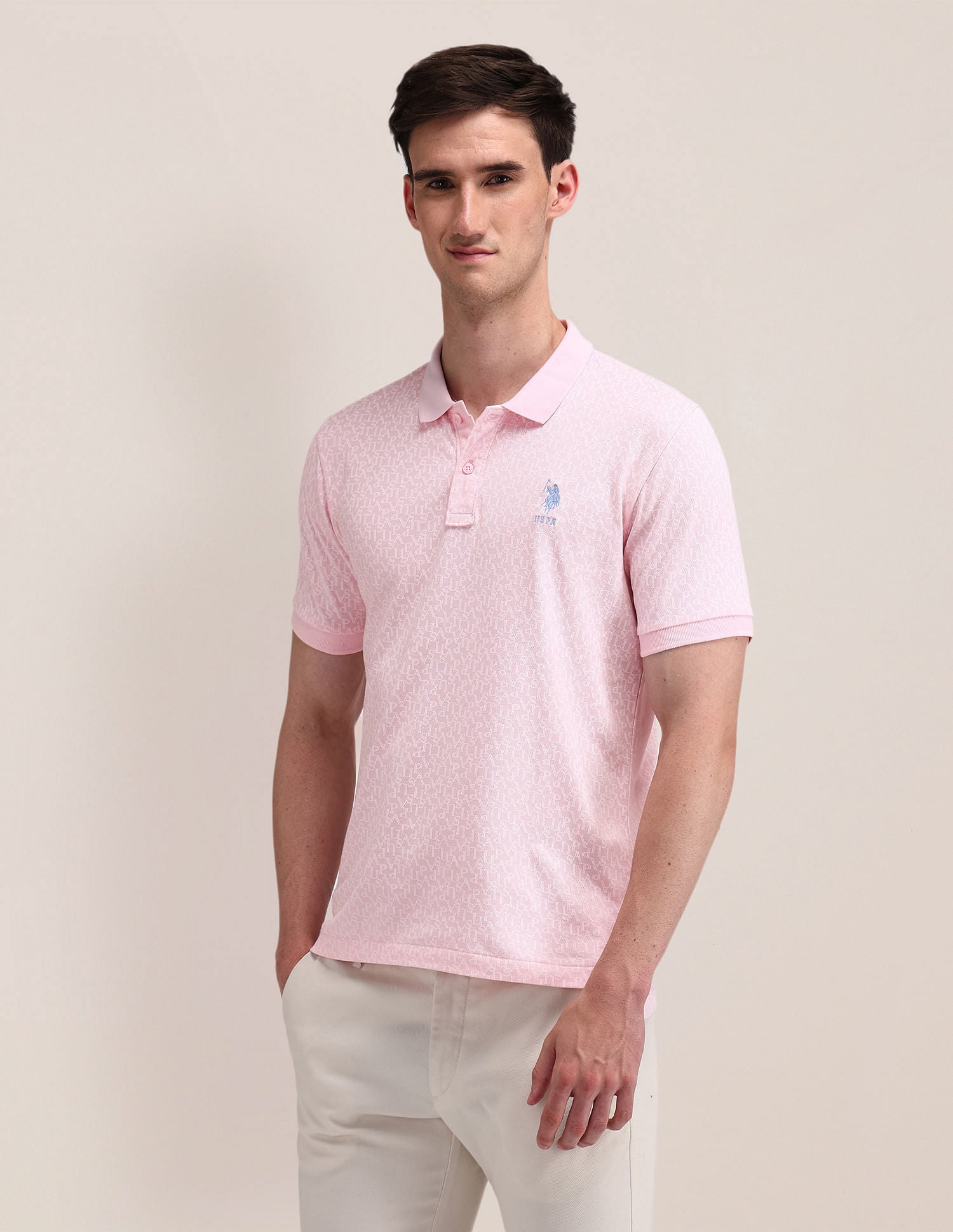 Slim Fit Printed Polo Shirt Pink - U.S. POLO ASSN. | Large