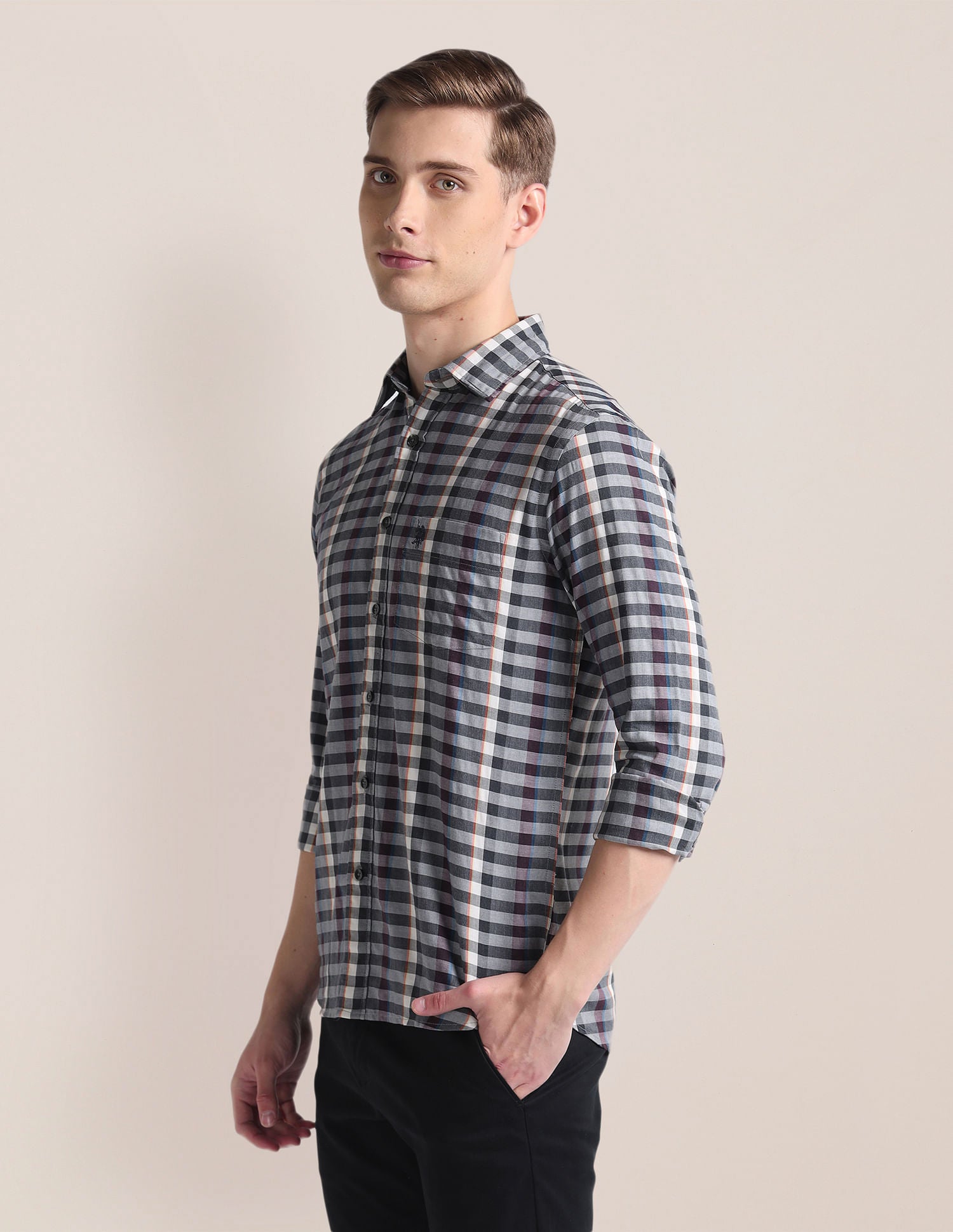 Twill Tailored Fit Shirt Grey - U.S. Polo Assn. India | Large
