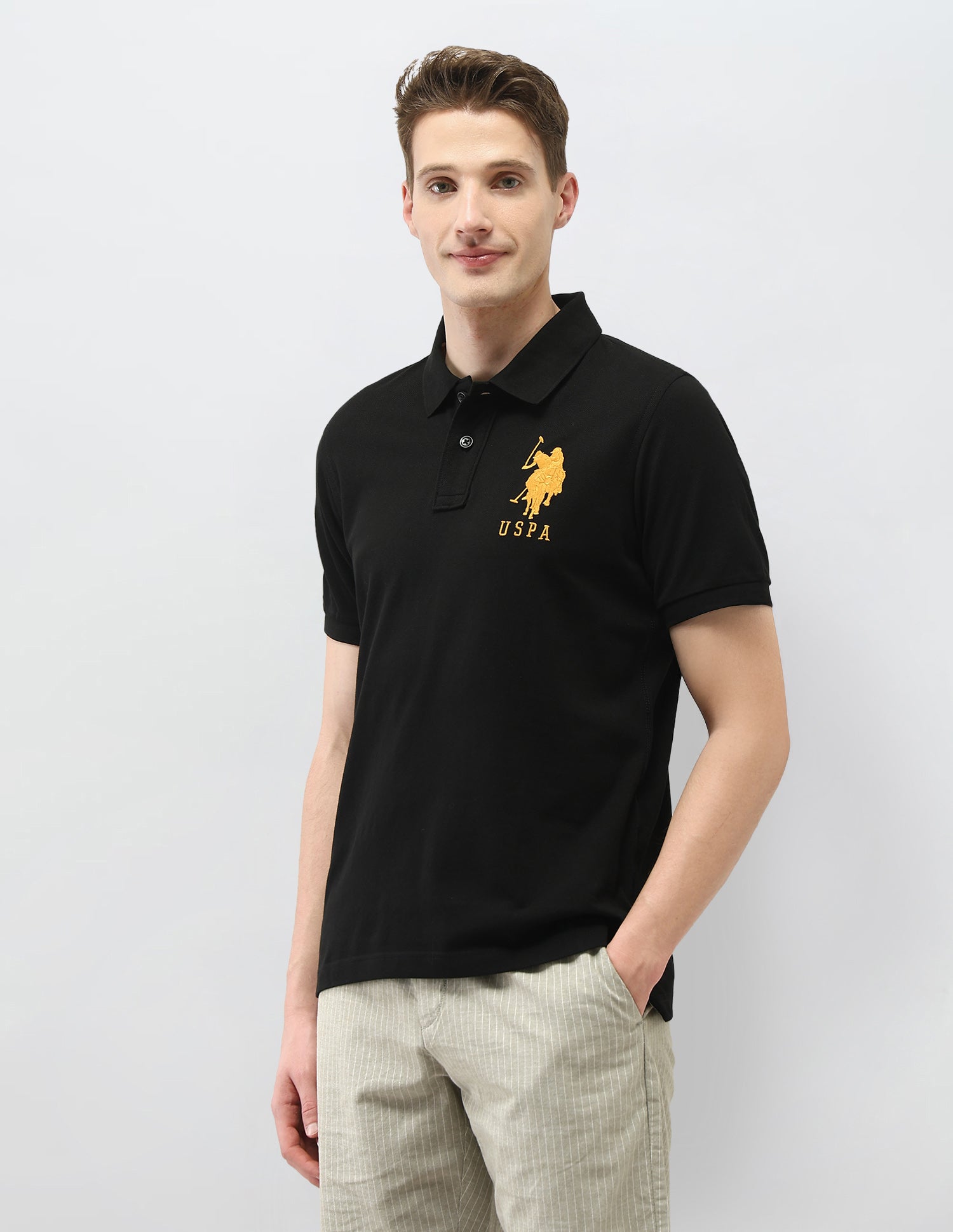 Solid Slim Fit Polo Shirt Black - U.S. Polo Assn. India | Large