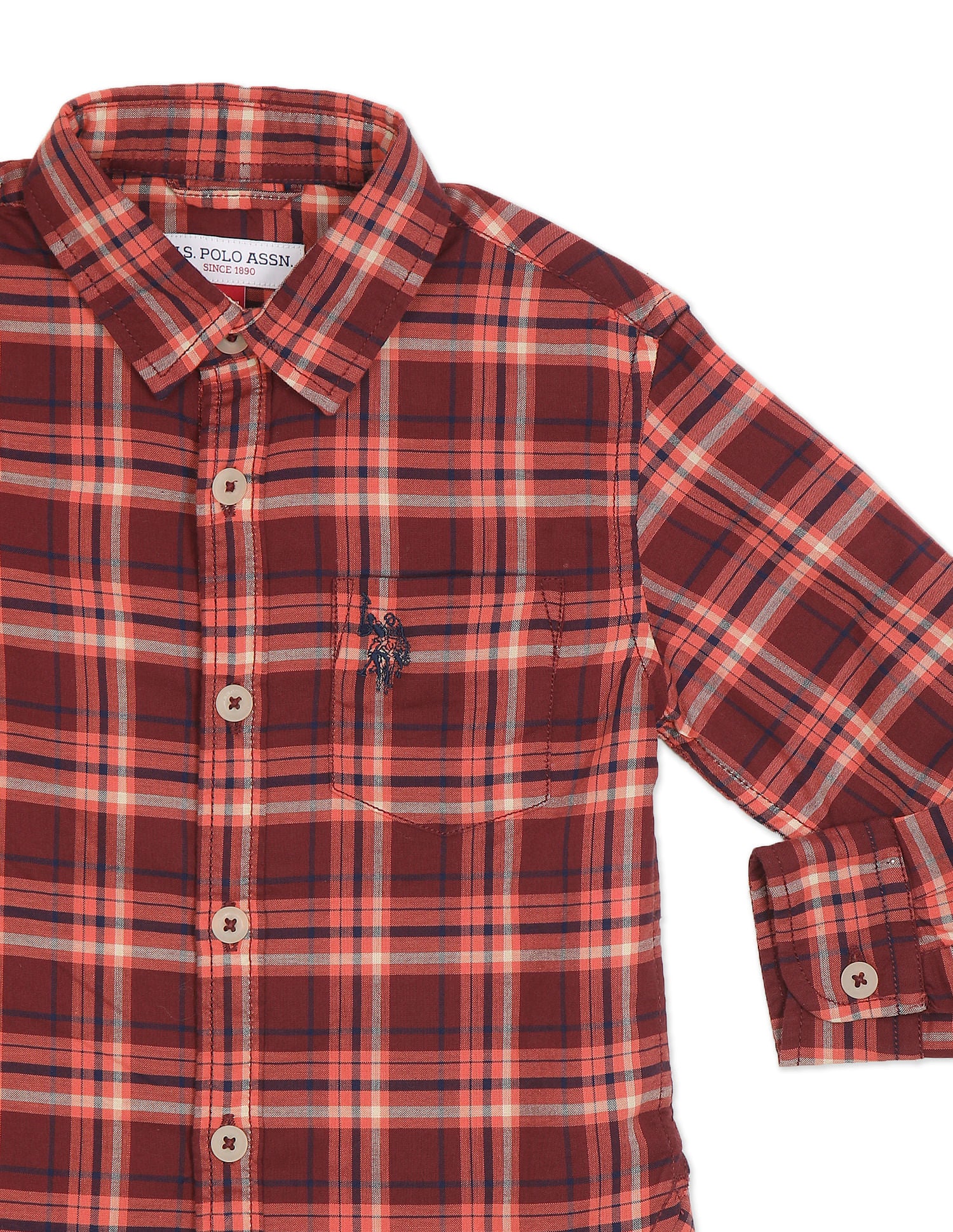 Boys Red Spread Collar Check Shirt Red - U.S. Polo Assn. India | Large
