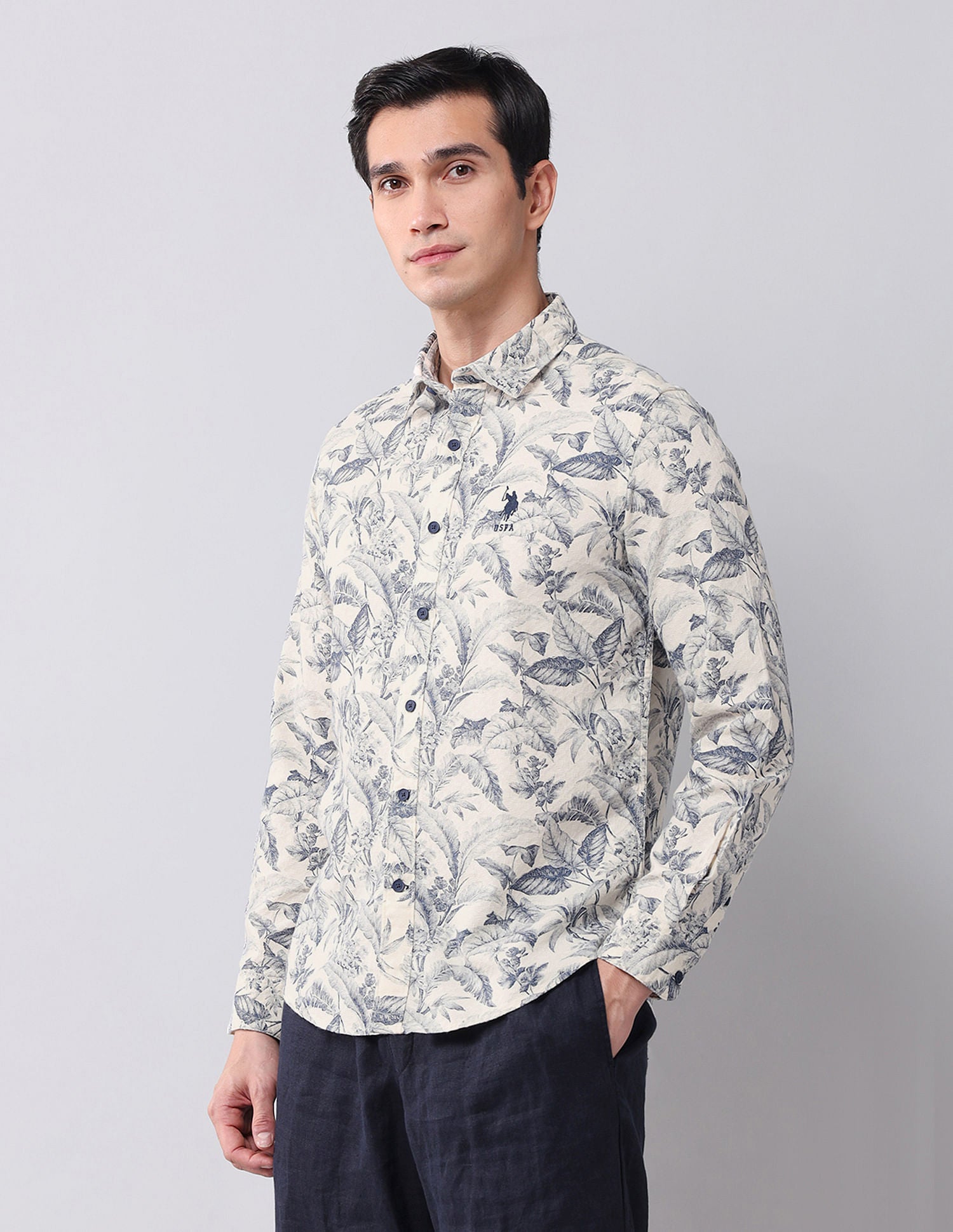 Regular Fit Dobby Printed Shirt Navy - U.S. POLO ASSN. | Large