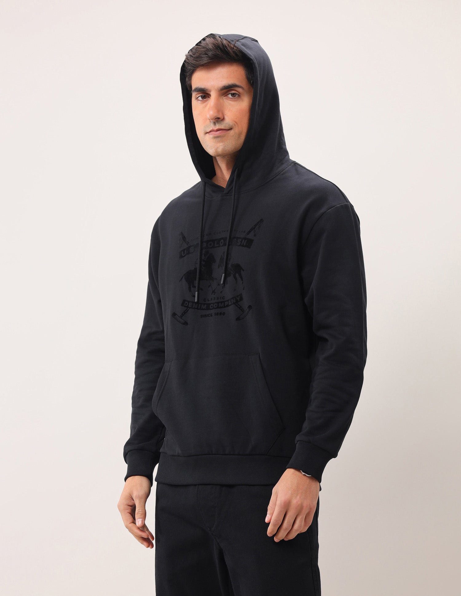 Brand Printed Hooded Sweatshirt Black - U.S. Polo Assn. India | Large