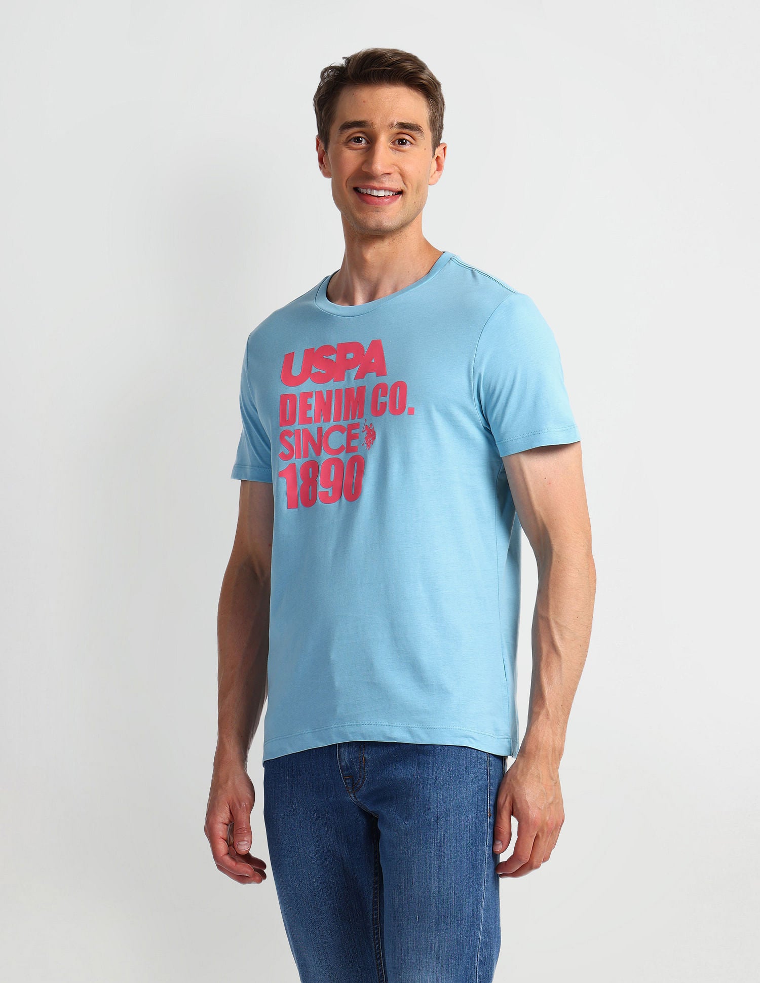 Muscle Fit Typography T-Shirt Light-Blue - U.S. Polo Assn. India | Large