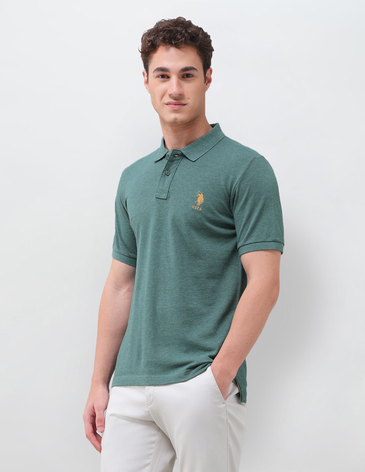 Solid Slim Fit Polo Shirt Green - U.S. Polo Assn. India | Large