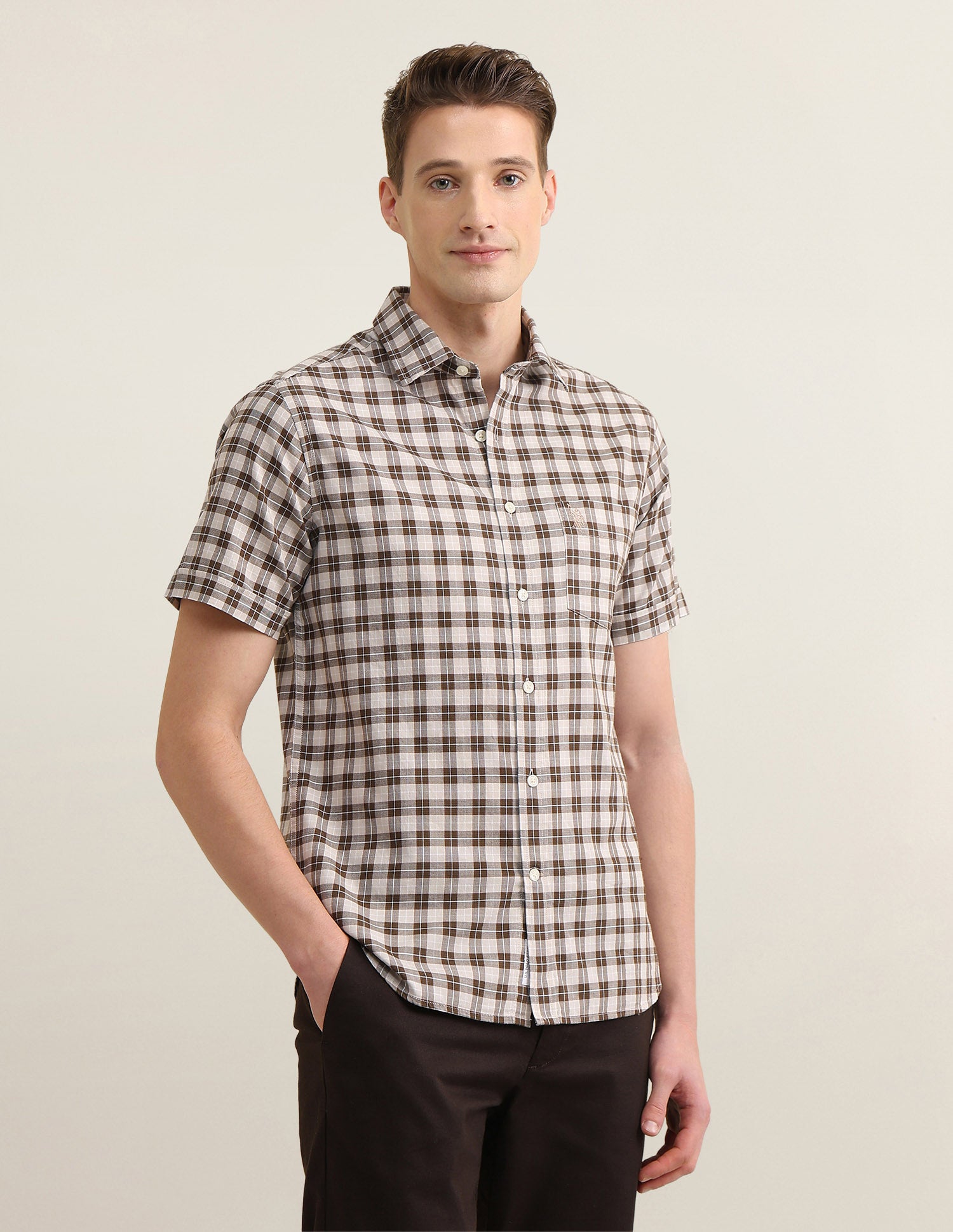 Gingham Checked Sotogrande Shirt Khaki - U.S. Polo Assn. India | Large