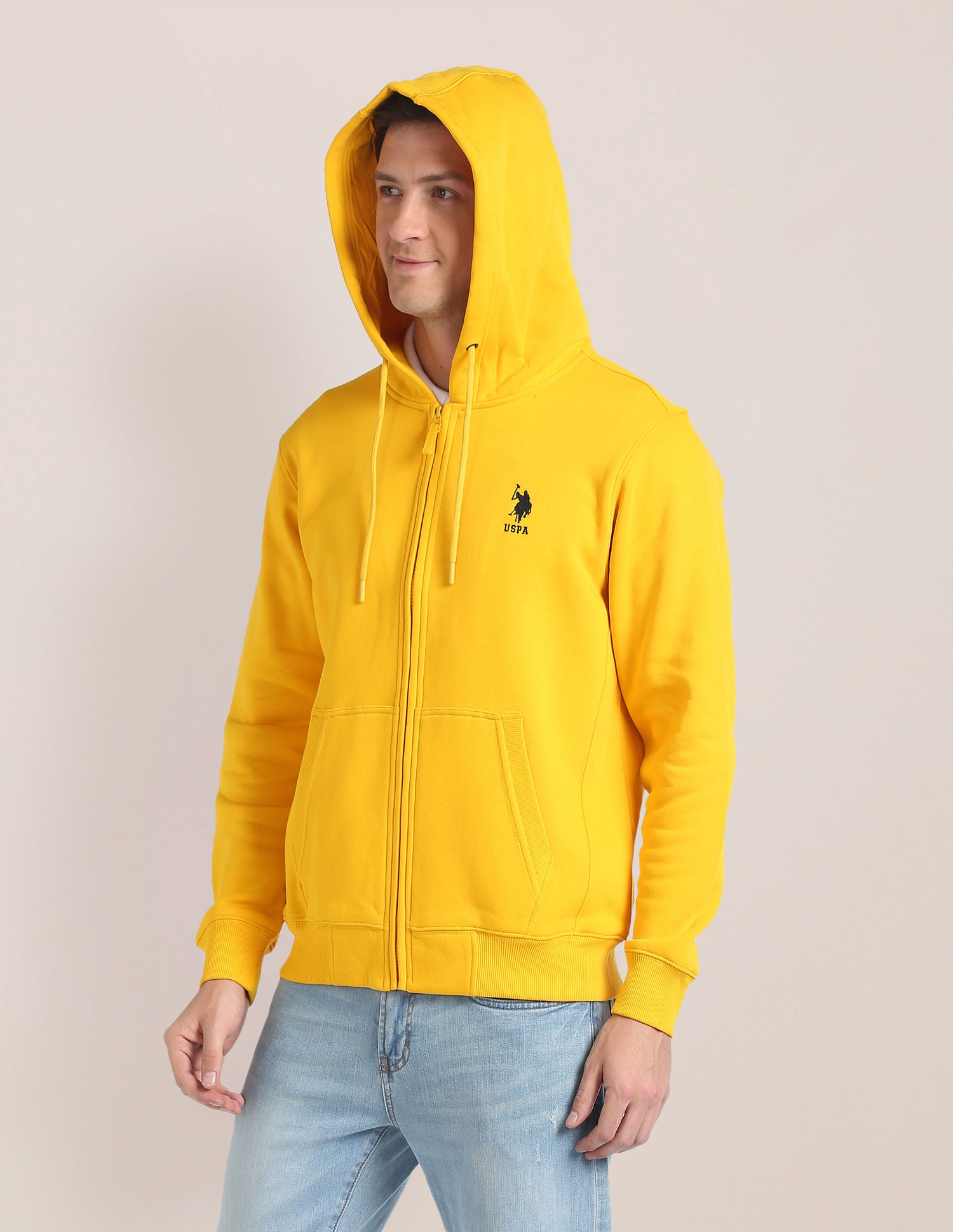 Solid Hooded Sweatshirt Yellow - U.S. POLO ASSN. | Large