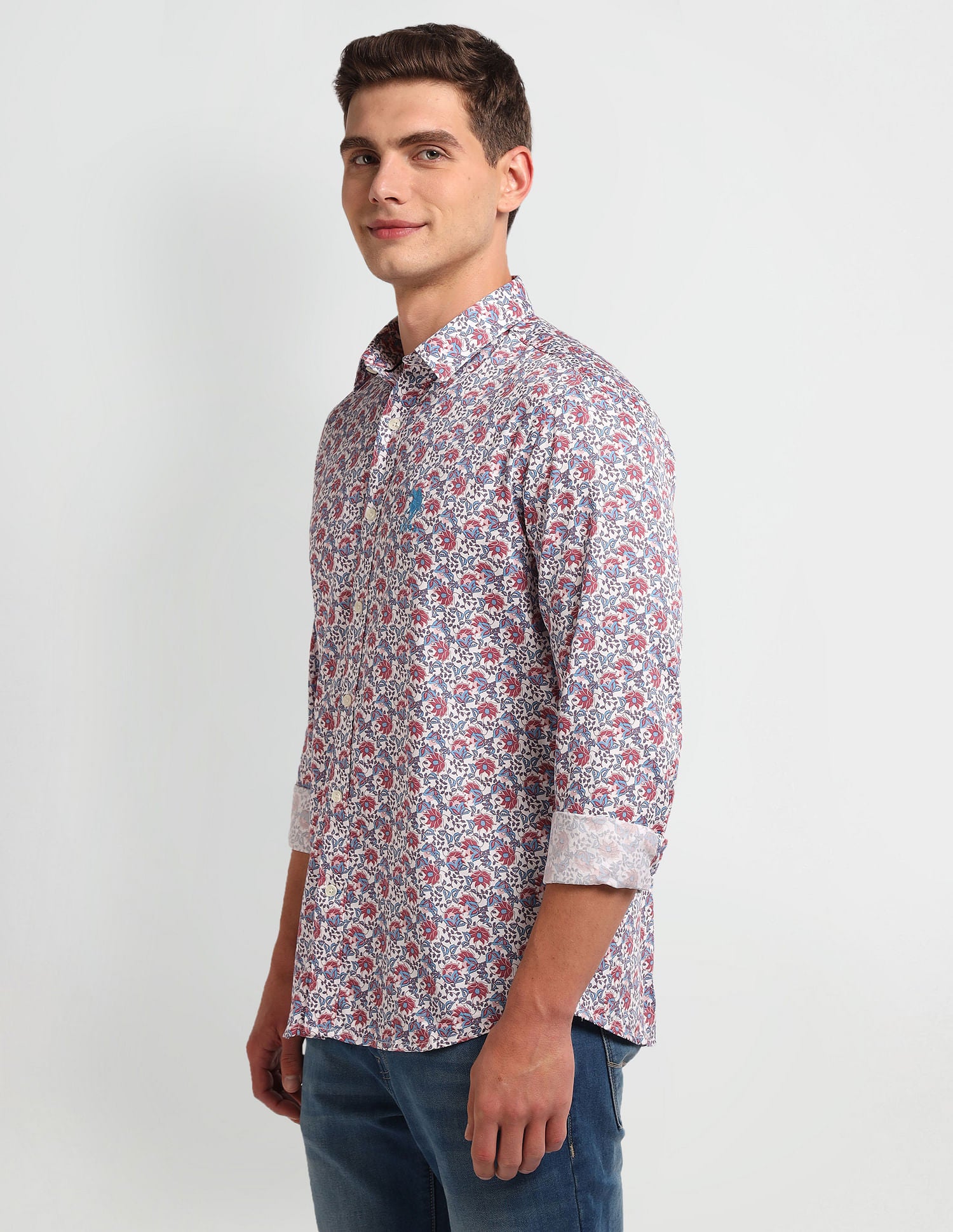 Floral Print Slim Fit Shirt Pink - U.S. Polo Assn. India | Large