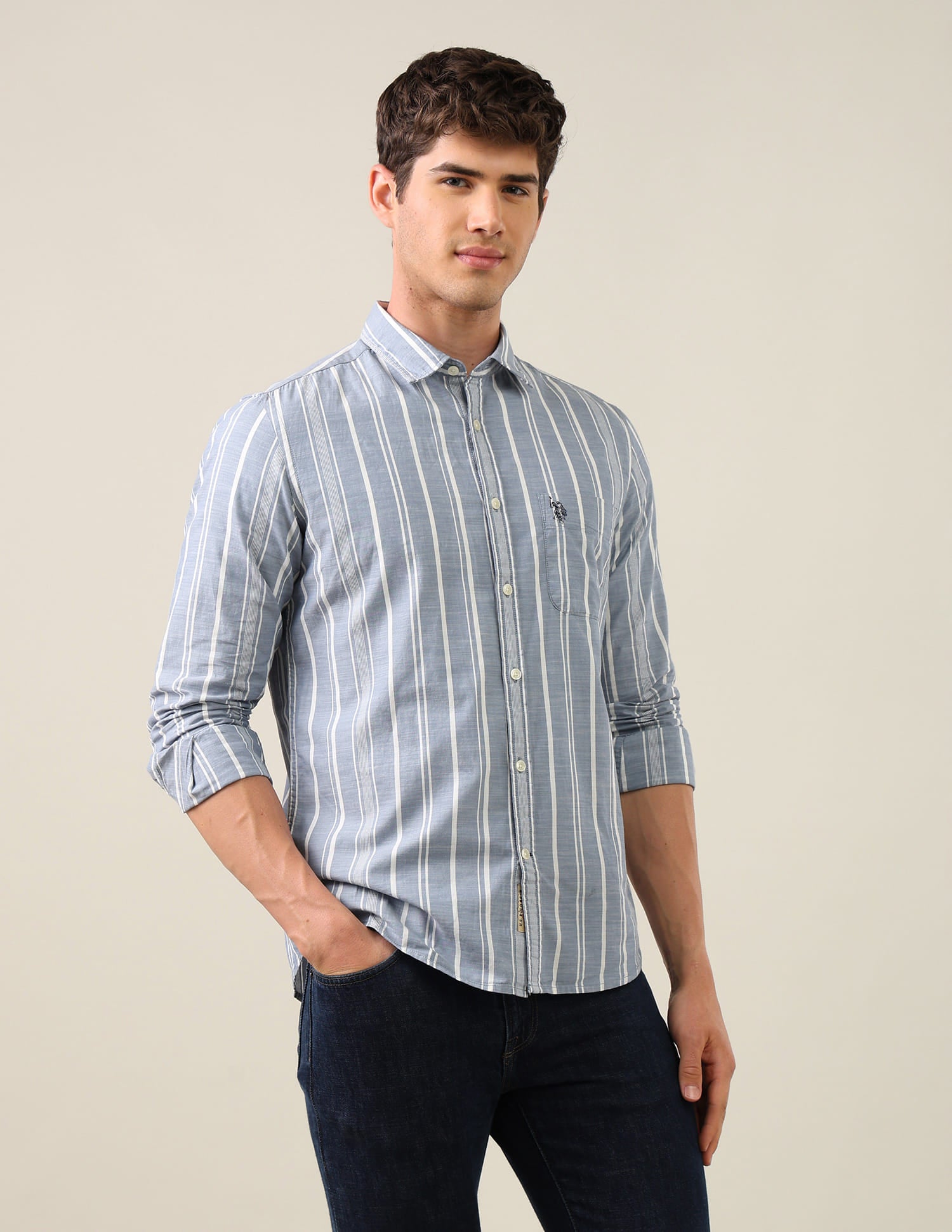 Vertical Striped Regular Fit Shirt Blue - U.S. Polo Assn. India | Large
