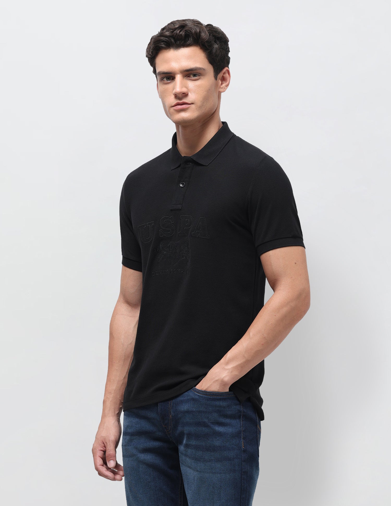 Brand Applique Slim Fit Polo Shirt Black - U.S. Polo Assn. India | Large