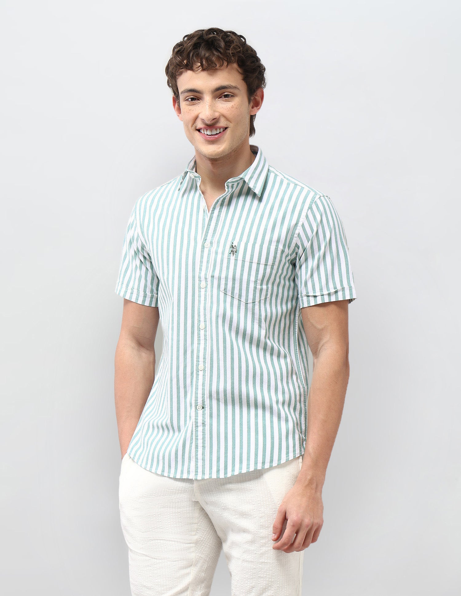 New Port Marina Vertical Striped Shirt Green - U.S. Polo Assn. India | Large
