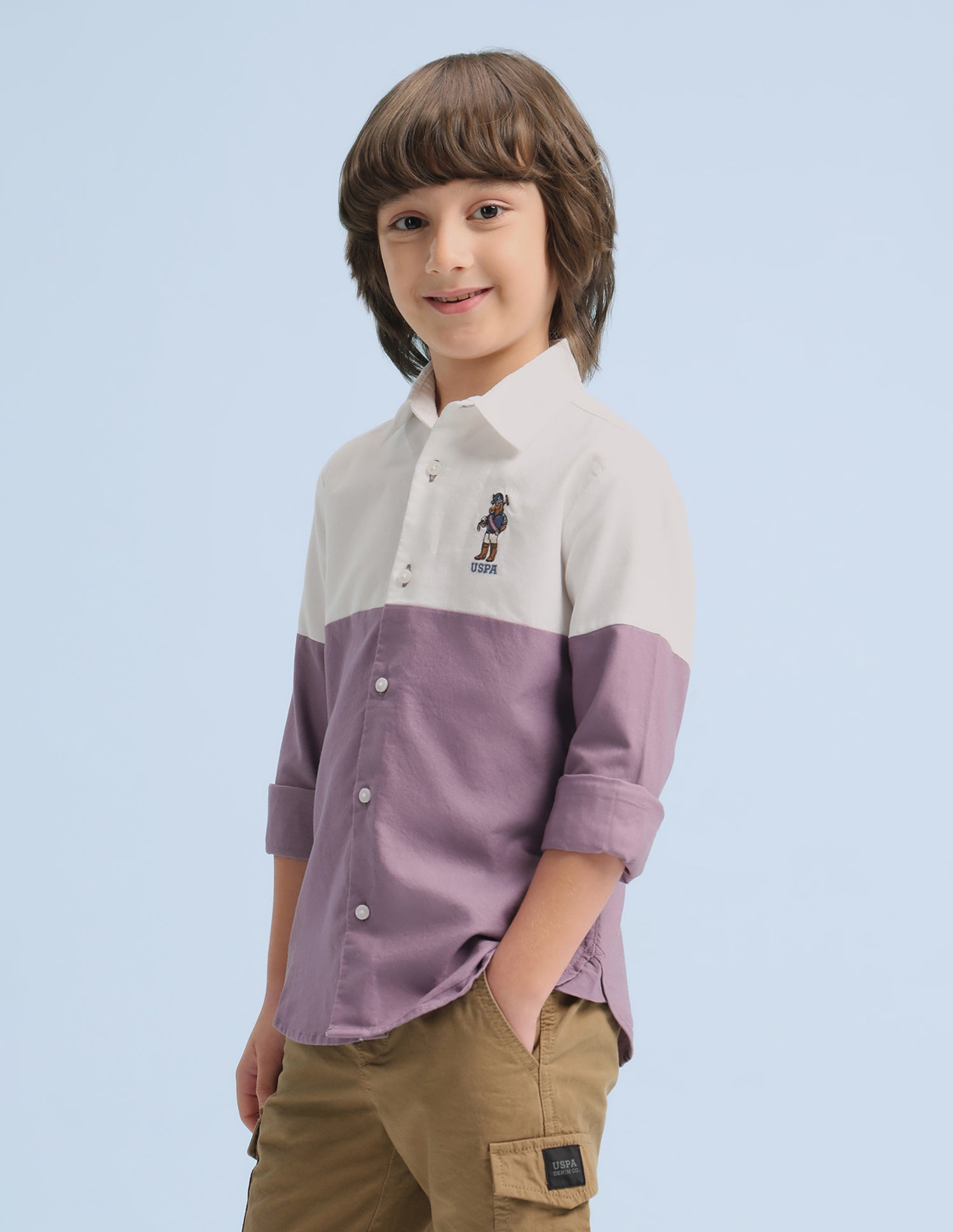 Colourblocked Oxford Shirt Light Purple - U.S. Polo Assn. India | Large