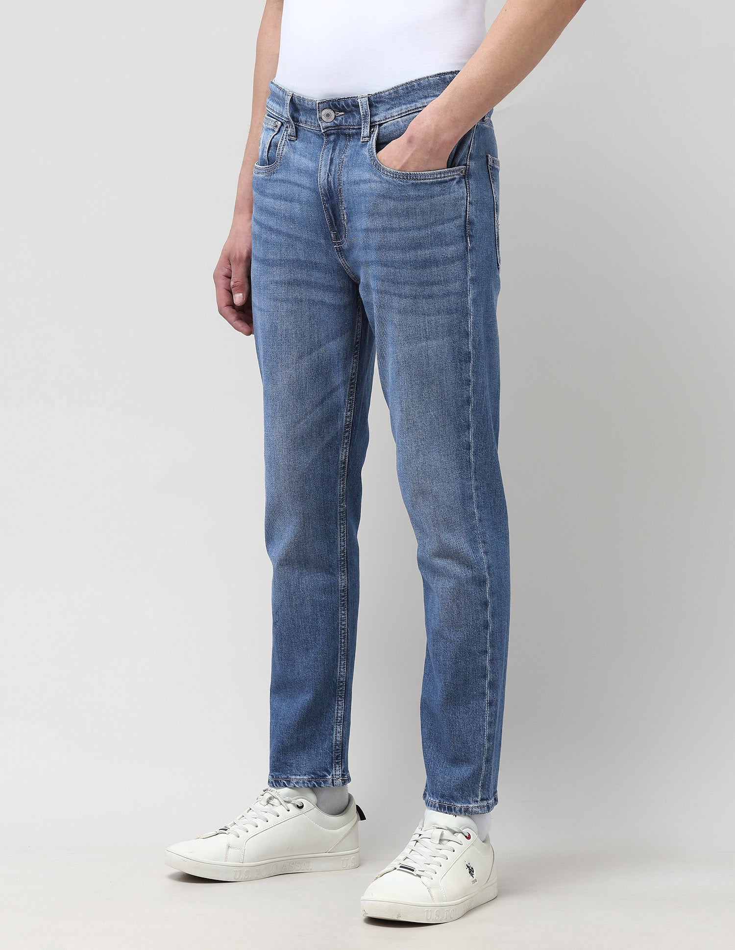 Cole Comfort Cropped Fit Blue Jeans Mid Wash - U.S. POLO ASSN. | Large