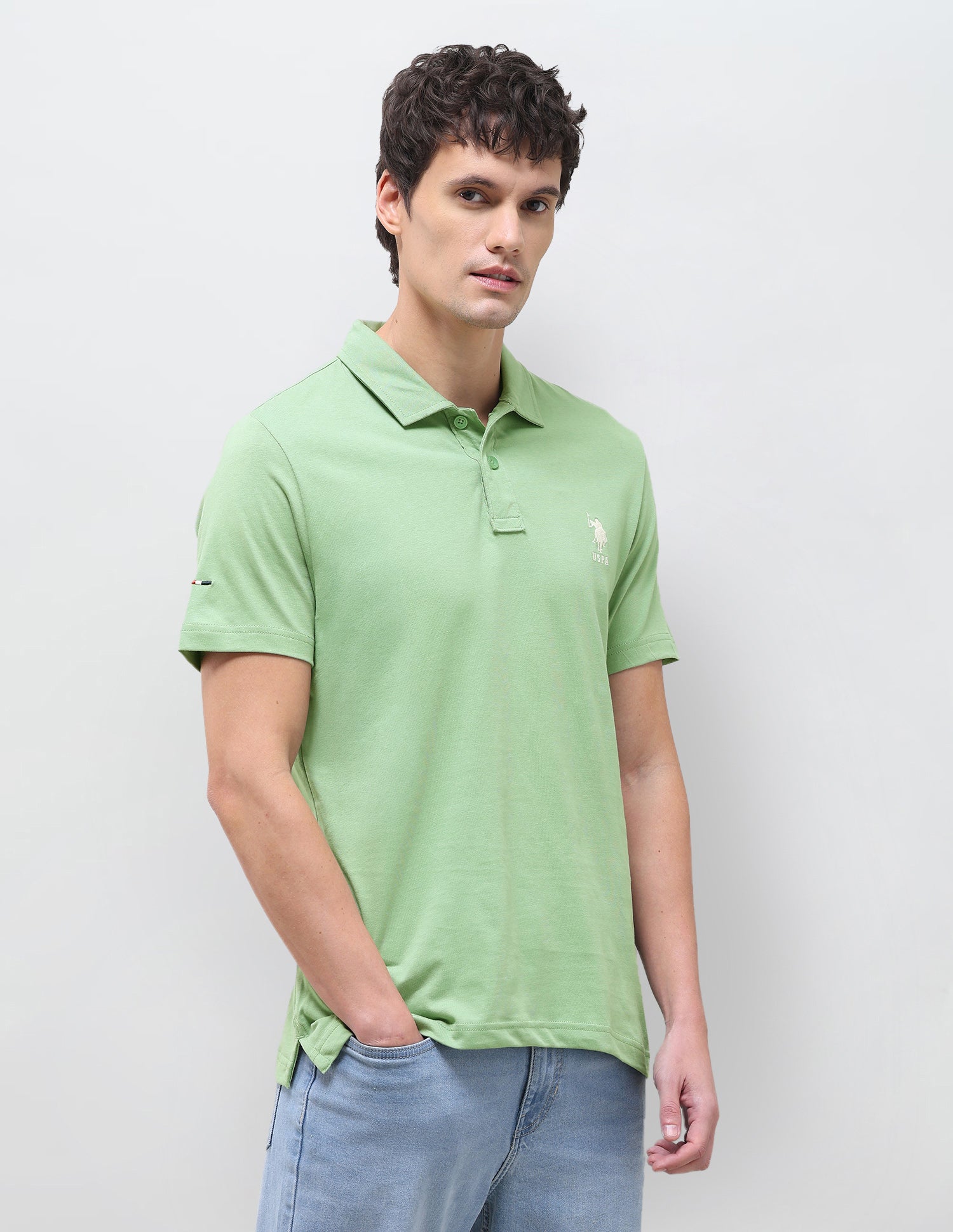 Solid Slim Fit Polo Shirt Light Green - U.S. Polo Assn. India | Large