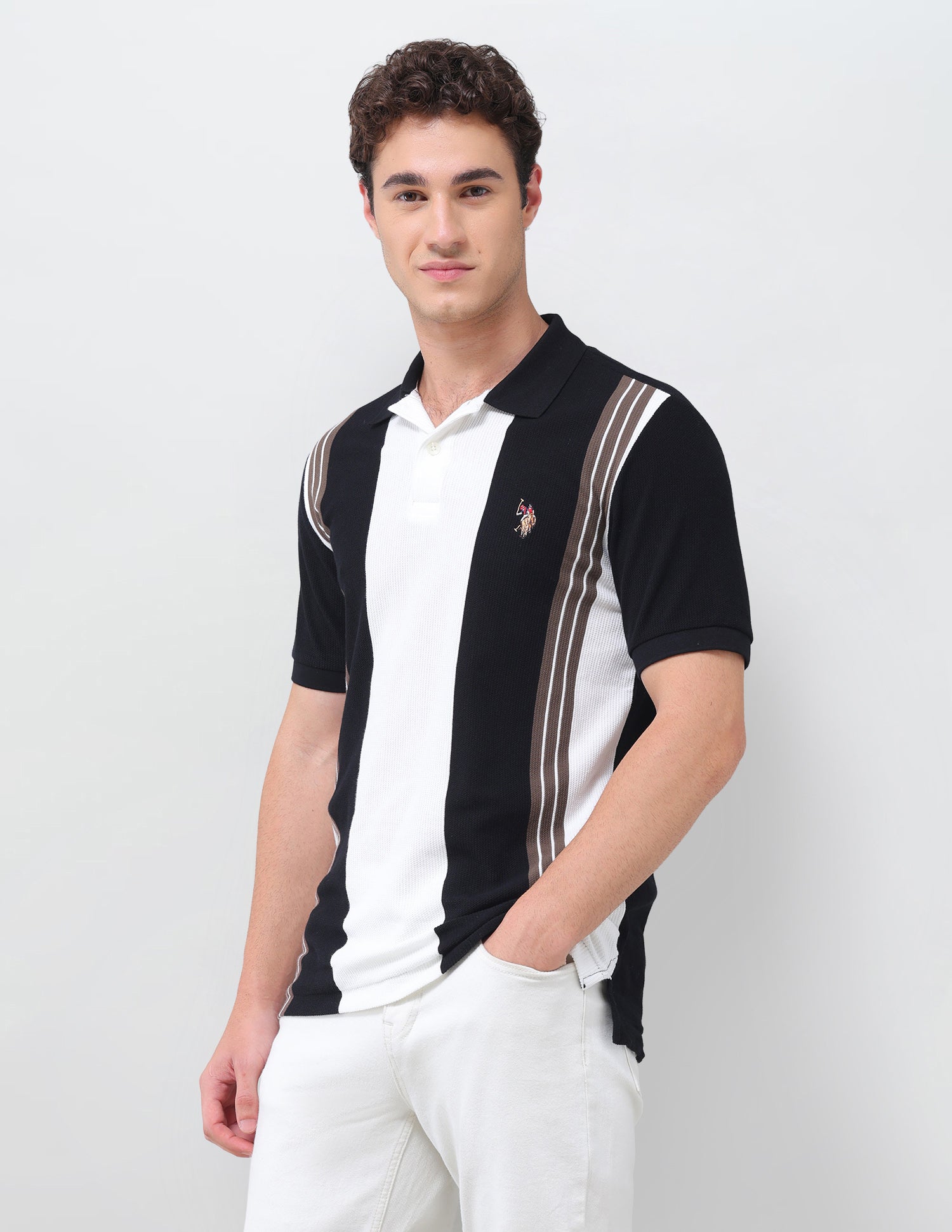Colourblocked Slim Fit Polo Shirt Black - U.S. Polo Assn. India | Large