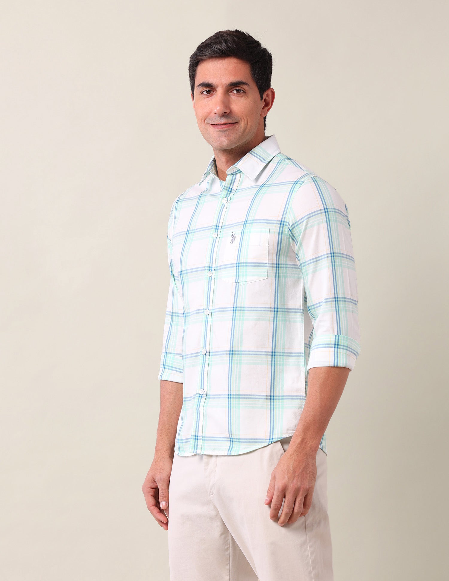 Dupplin Checked Tailored Fit Shirt Green - U.S. POLO ASSN. | Large