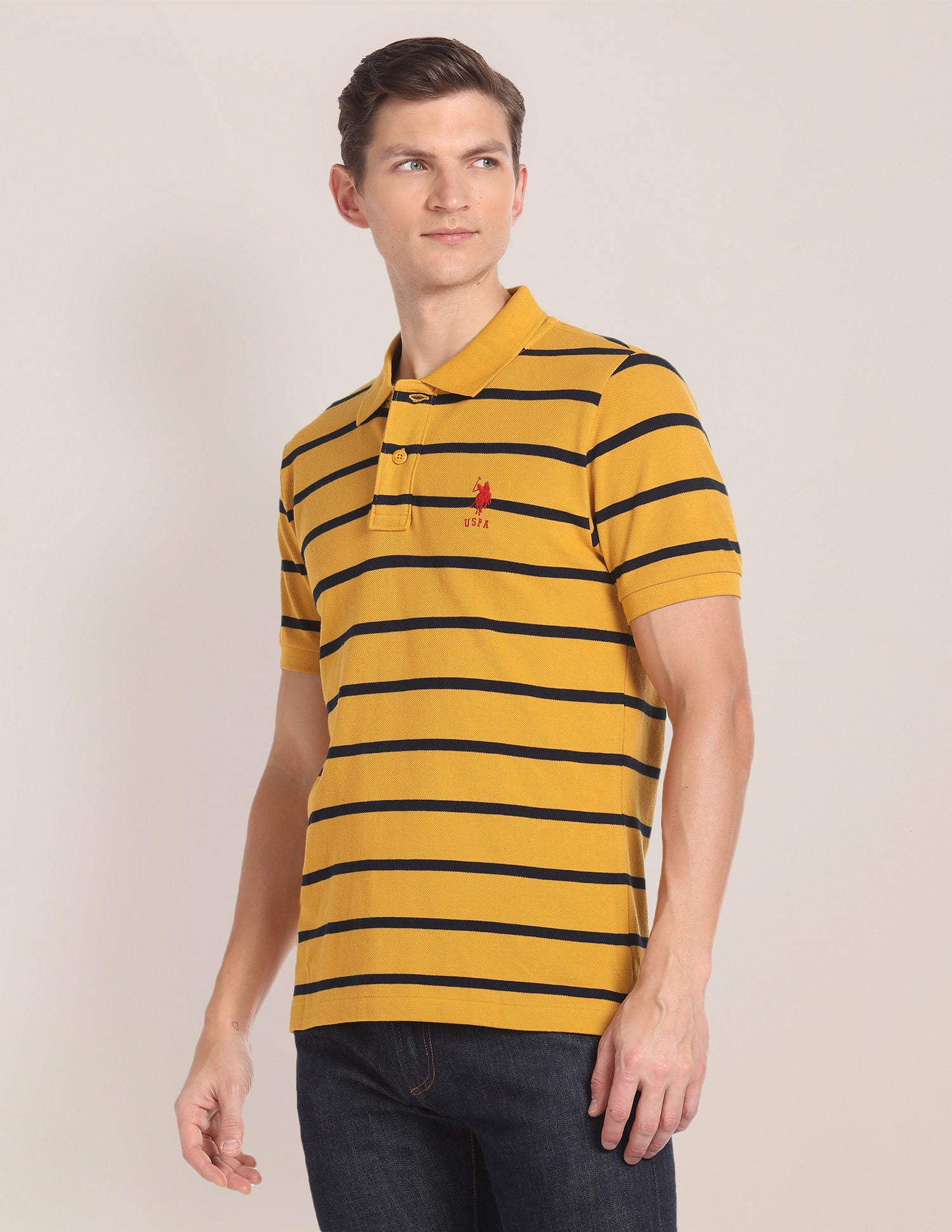 Horizontal Stripe Cotton Polo Shirt Mustard - U.S. Polo Assn. India | Large