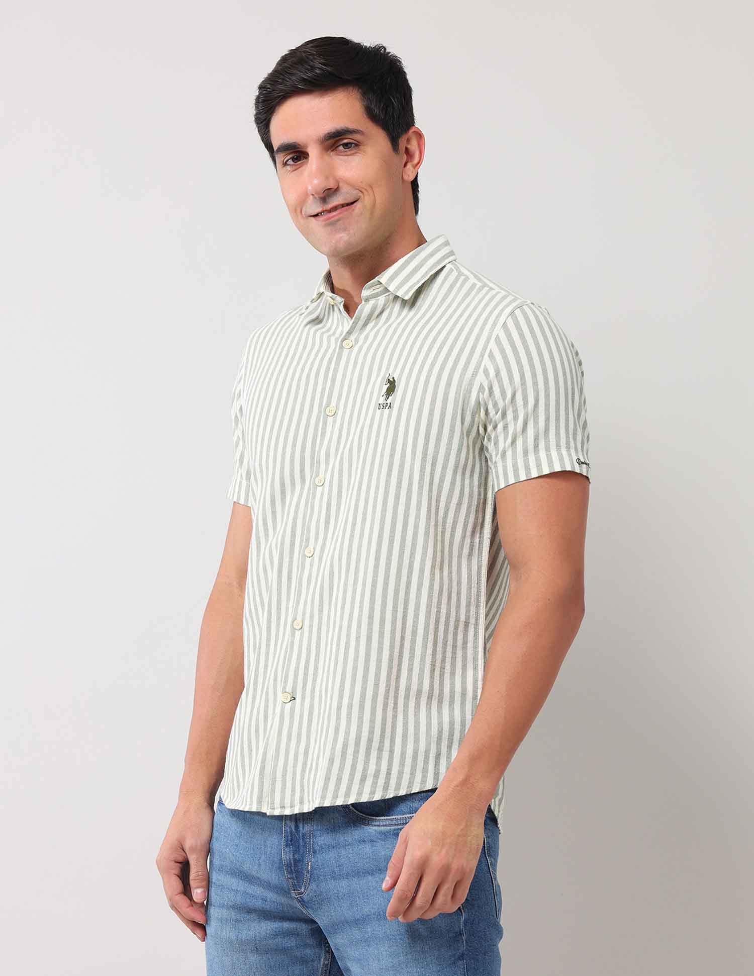 Regular Fit Vertical Striped Shirt Olive - U.S. Polo Assn. India | Large