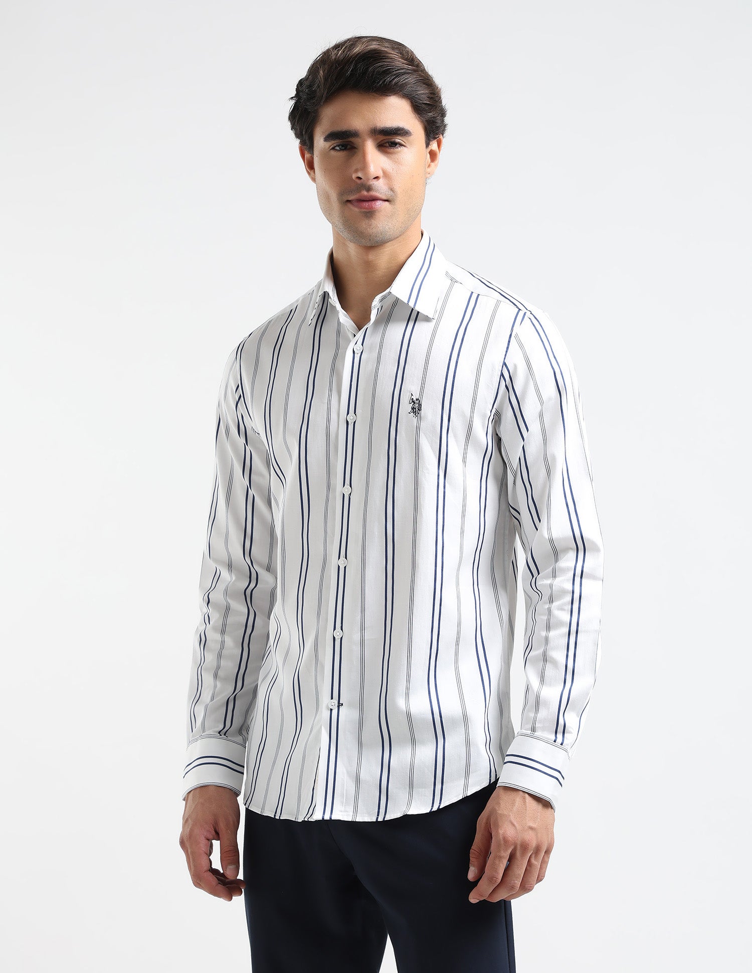 Vertical Striped Pure Cotton Shirt Navy - U.S. POLO ASSN. | Large