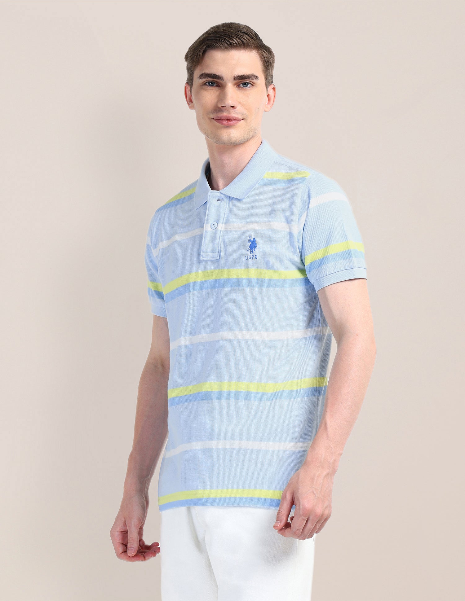 Horizontal Striped Slim Fit Polo Shirt Light-Blue - U.S. Polo Assn. India | Large