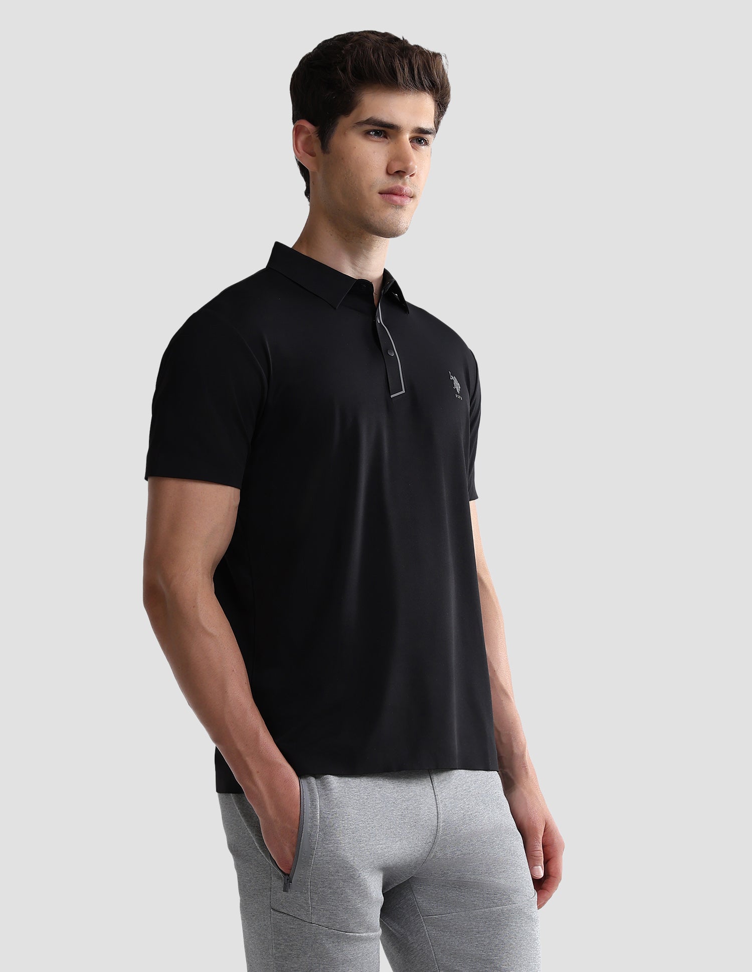 Solid Slim Fit Active Polo Shirt Black - U.S. Polo Assn. India | Large