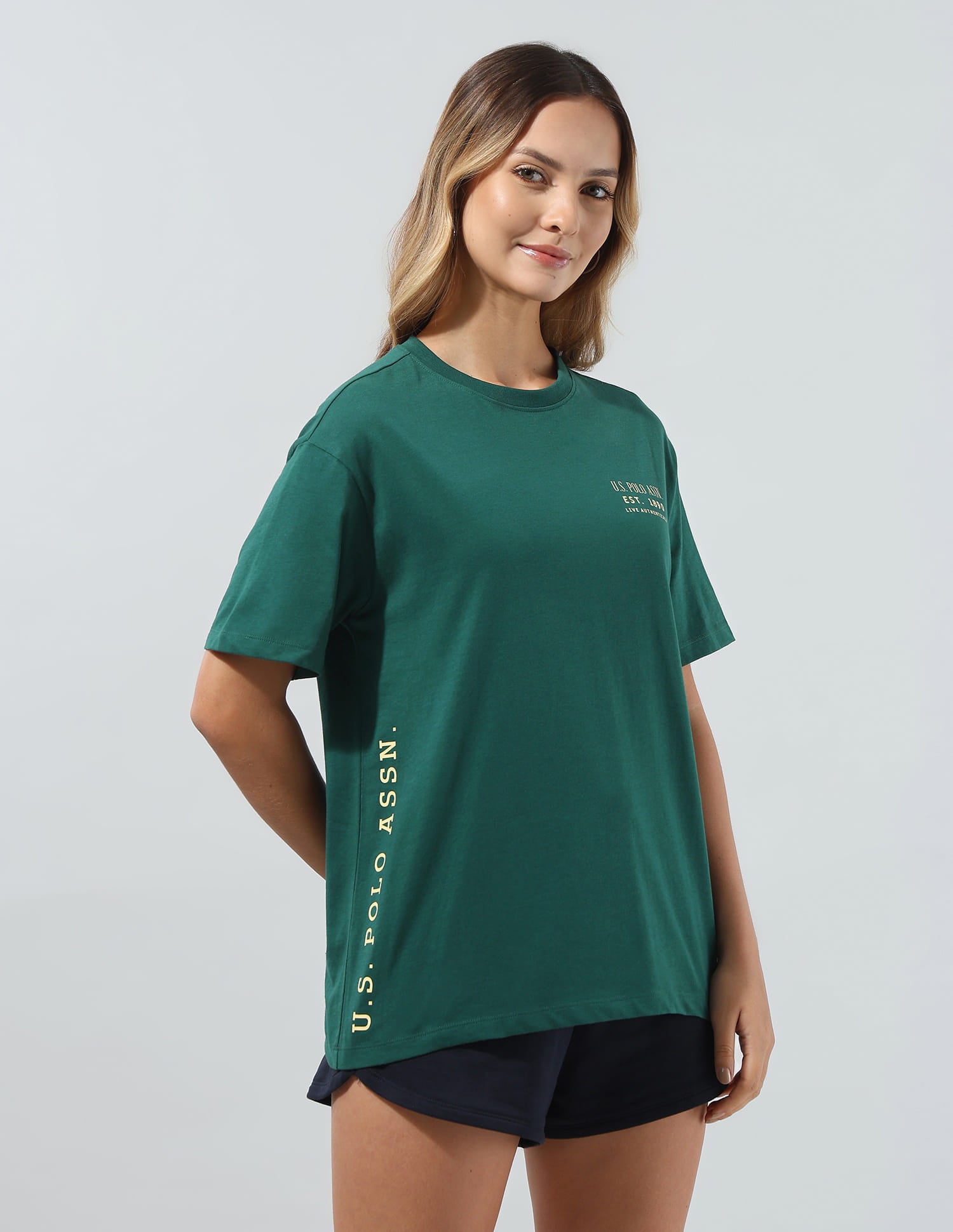 Brand Printed Boyfriend Fit T-Shirt Dark Green - U.S. Polo Assn. India | Large