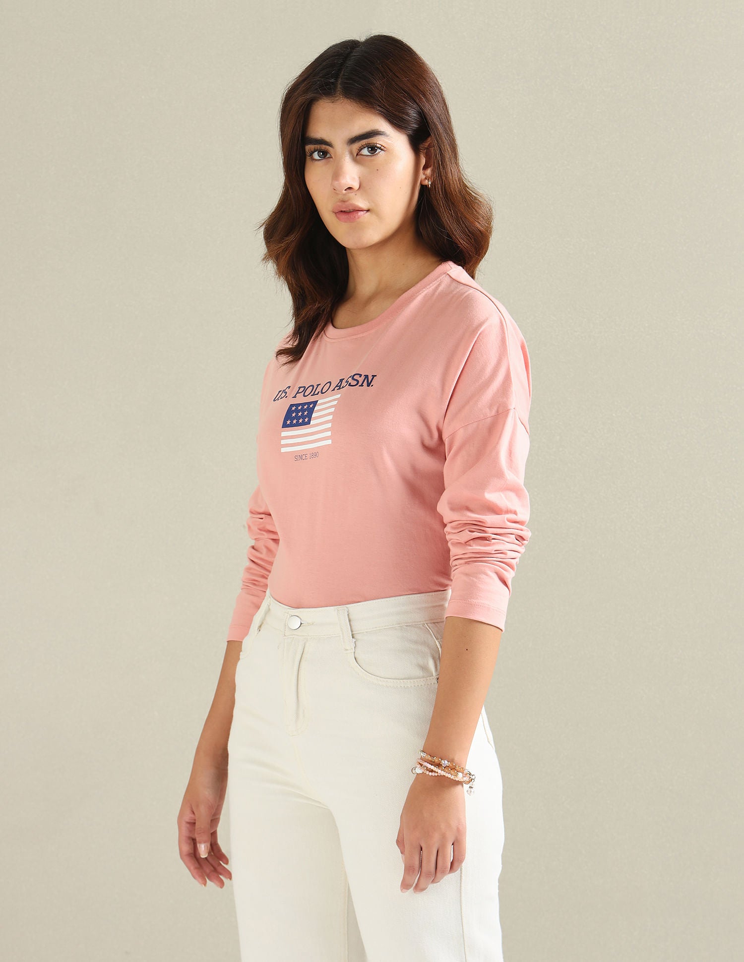 Drop Shoulder Pure Cotton T-Shirt Peach - U.S. POLO ASSN. | Large