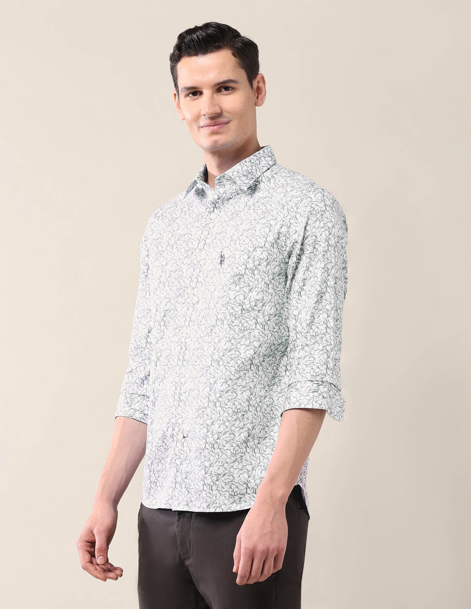 All-Over Printed Tailored Fit Shirt Light Grey - U.S. Polo Assn. India | Large