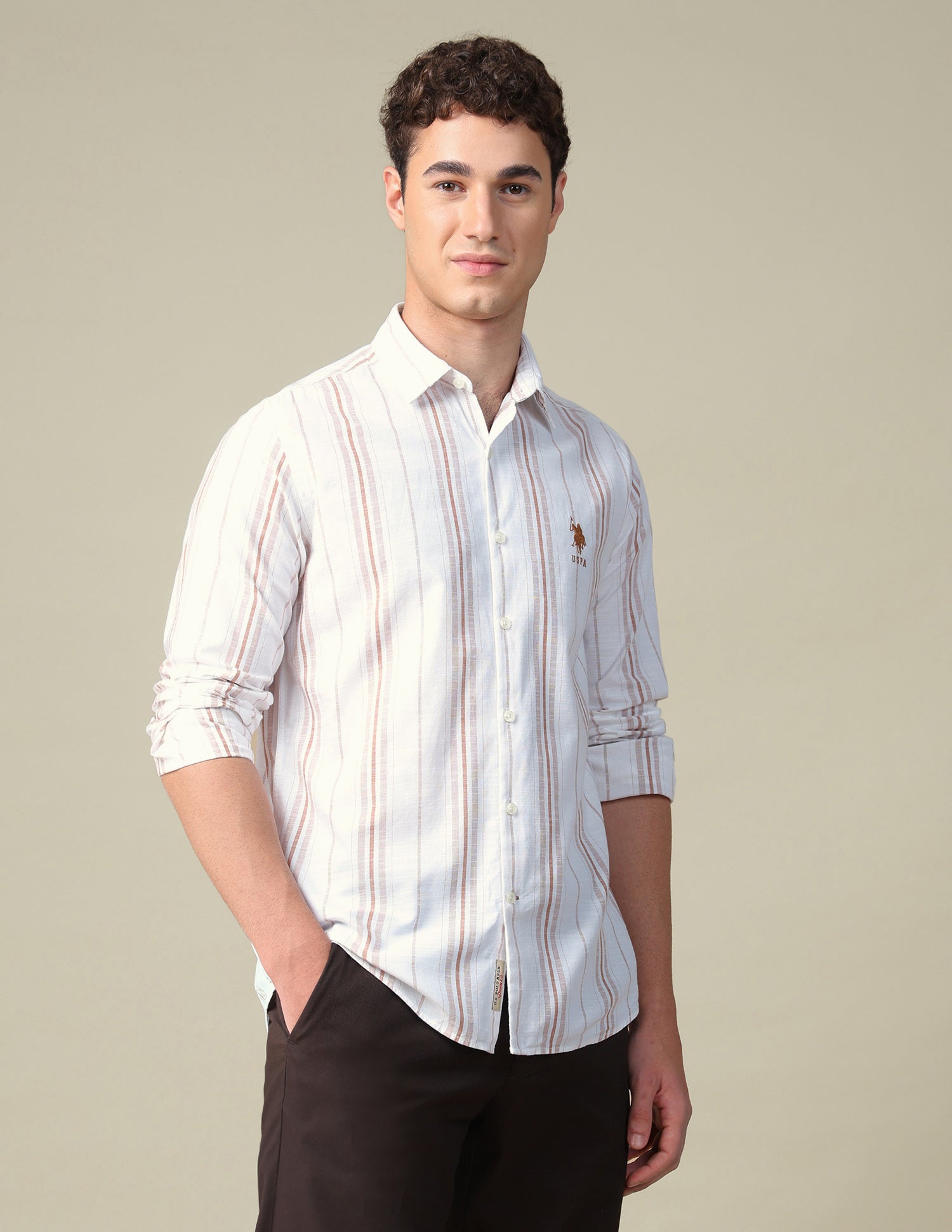 Vertical Striped Regular Fit Shirt Rust - U.S. Polo Assn. India | Large