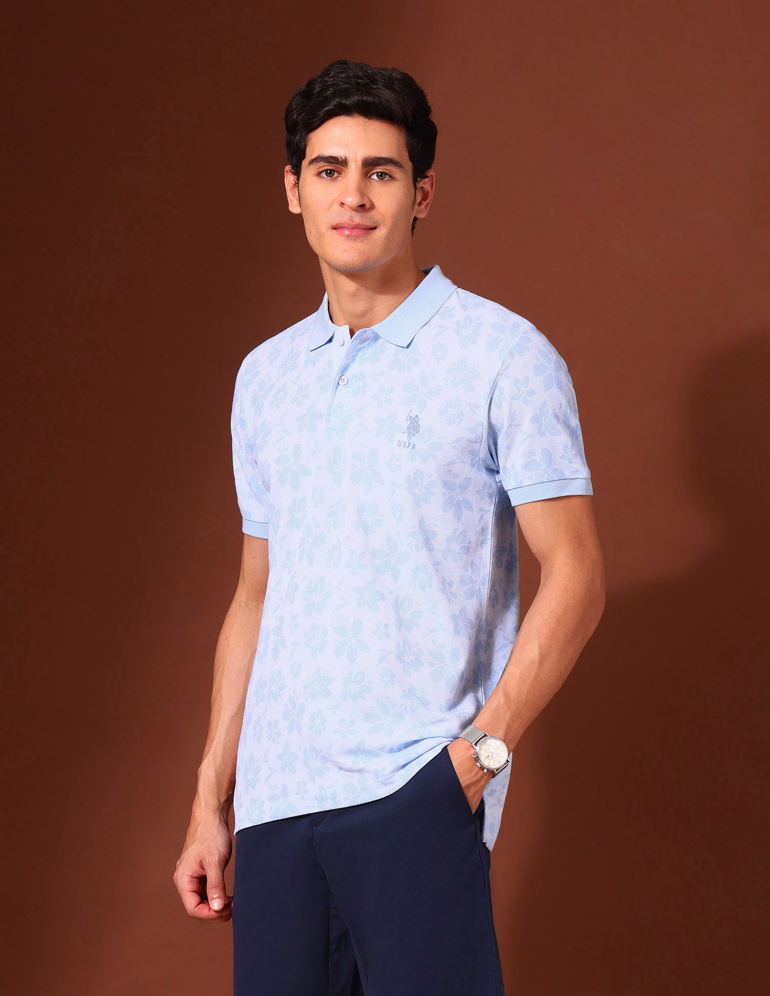 Floral Printed Work and Wander Polo Shirt Light Blue - U.S. Polo Assn. India | Large