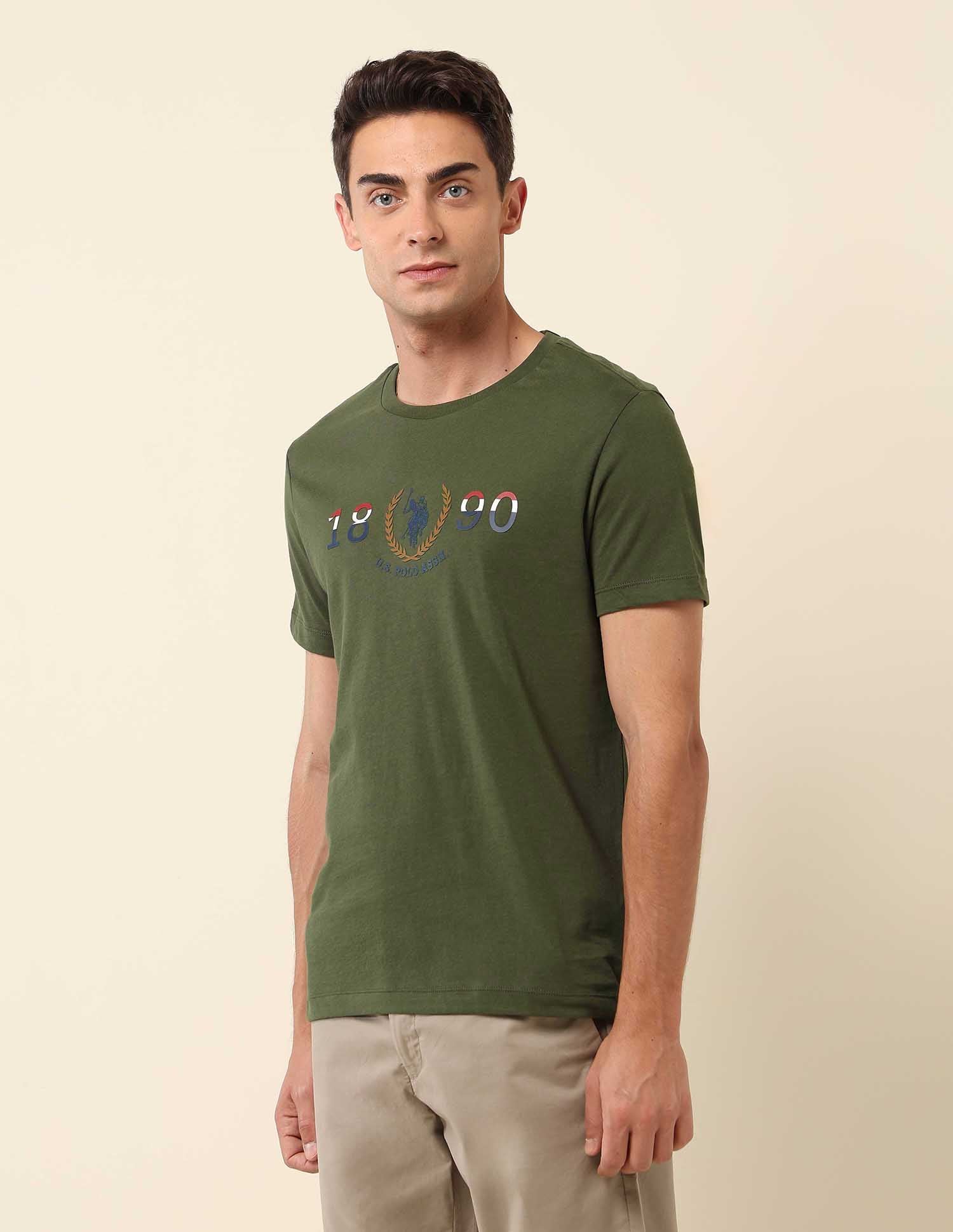 Slim Fit Brand Embossed T- Shirt Olive Green - U.S. Polo Assn. India | Large