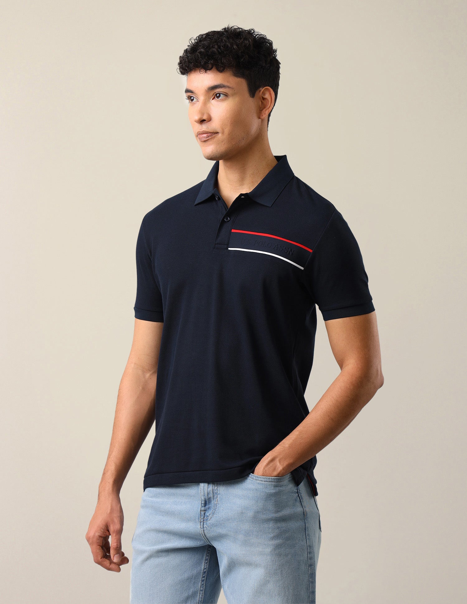Solid Slim Fit Polo Shirt Navy - U.S. Polo Assn. India | Large