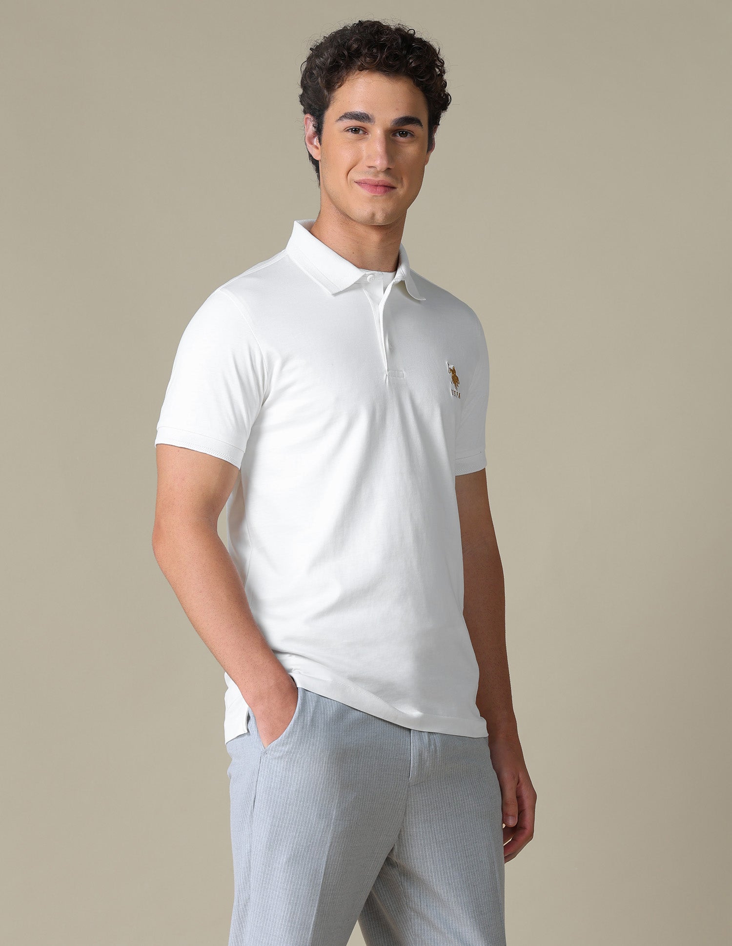 Solid Regular Fit Polo Shirt Ivory - U.S. Polo Assn. India | Large