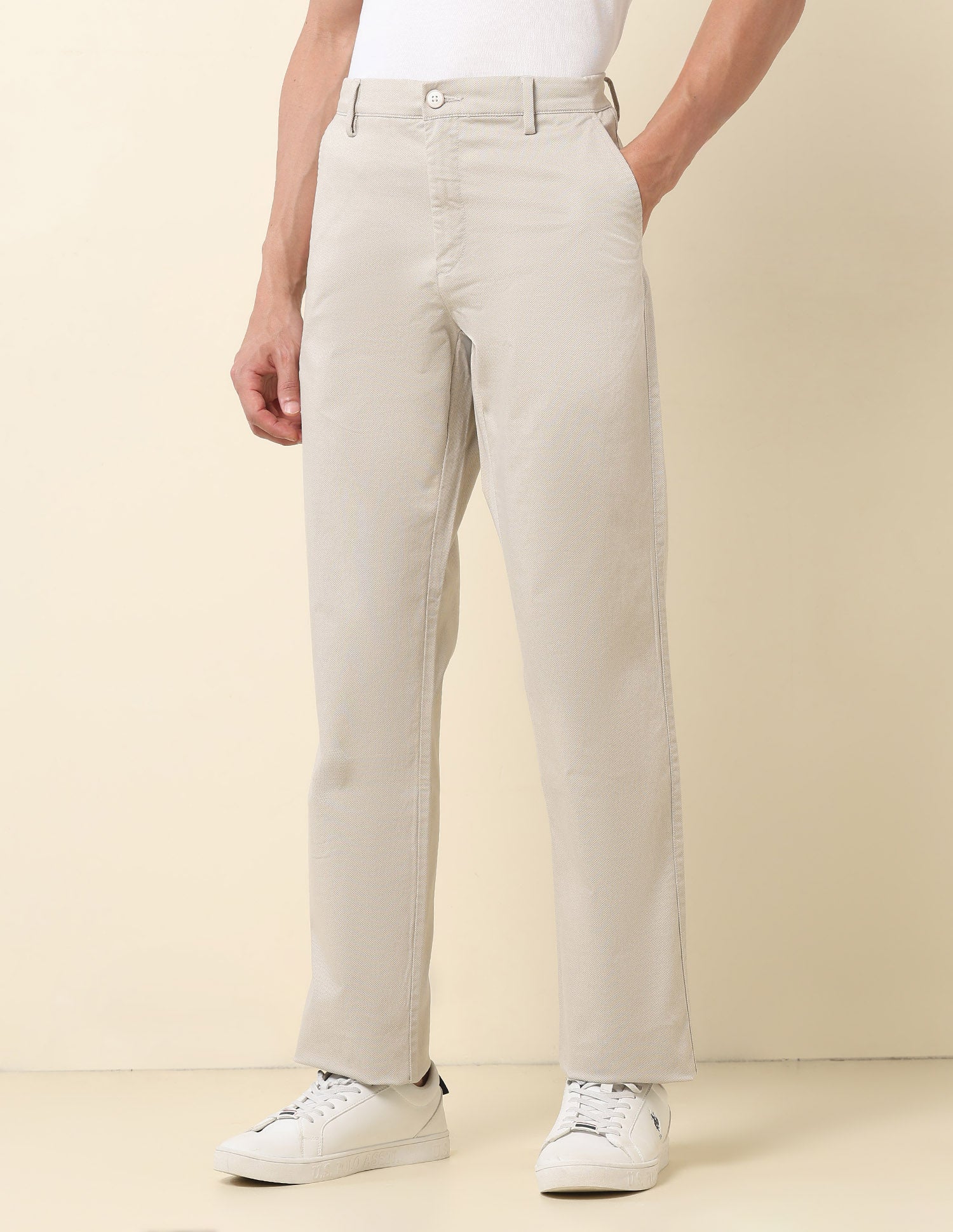 Riley Straight Fit Twill Trousers Beige - U.S. POLO ASSN. | Large