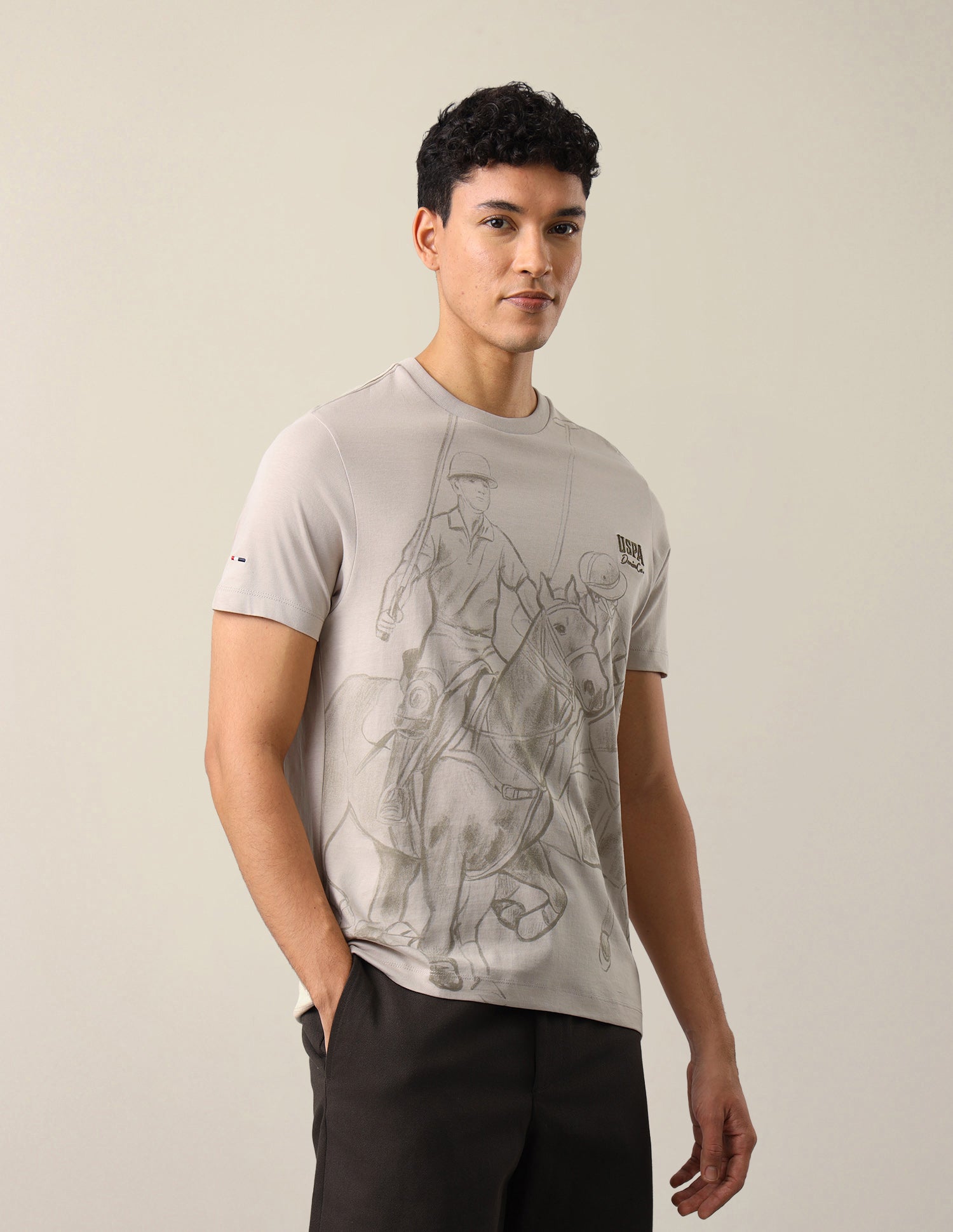 Graphic Brand Printed Slim Fit T-Shirt Beige - U.S. Polo Assn. India | Large