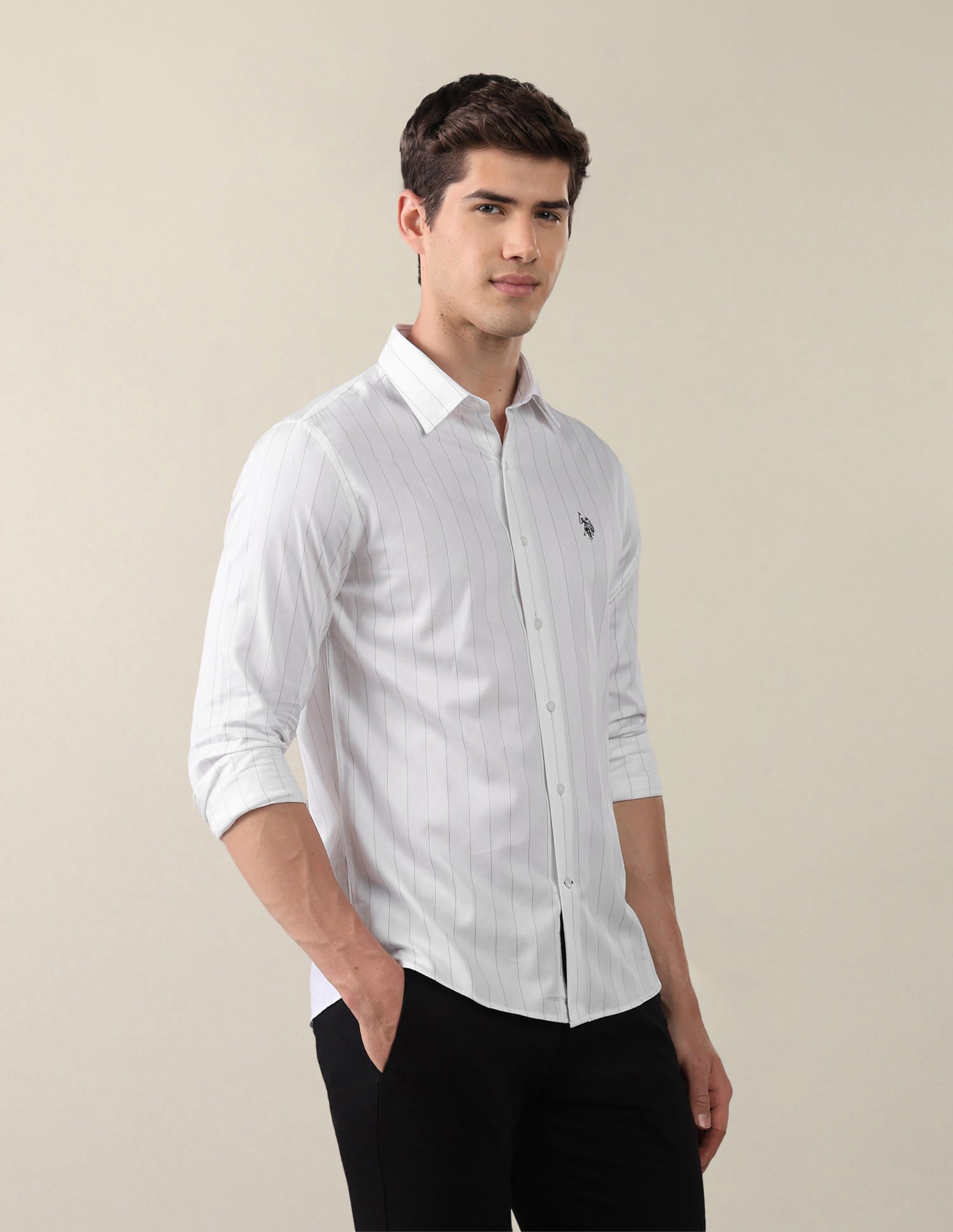 Satin Vertical Striped Shirt White - U.S. Polo Assn. India | Large