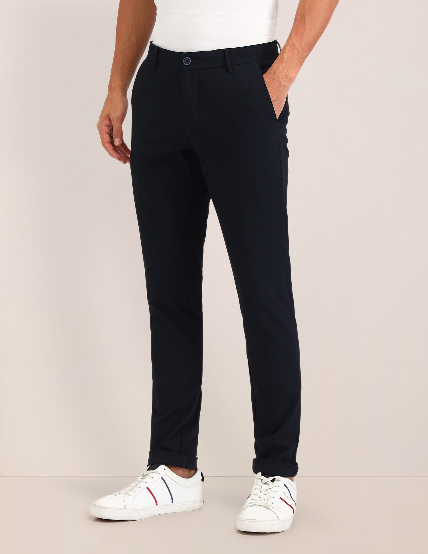 Austin Slim Fit Twill Trousers Navy - U.S. Polo Assn. India | Large