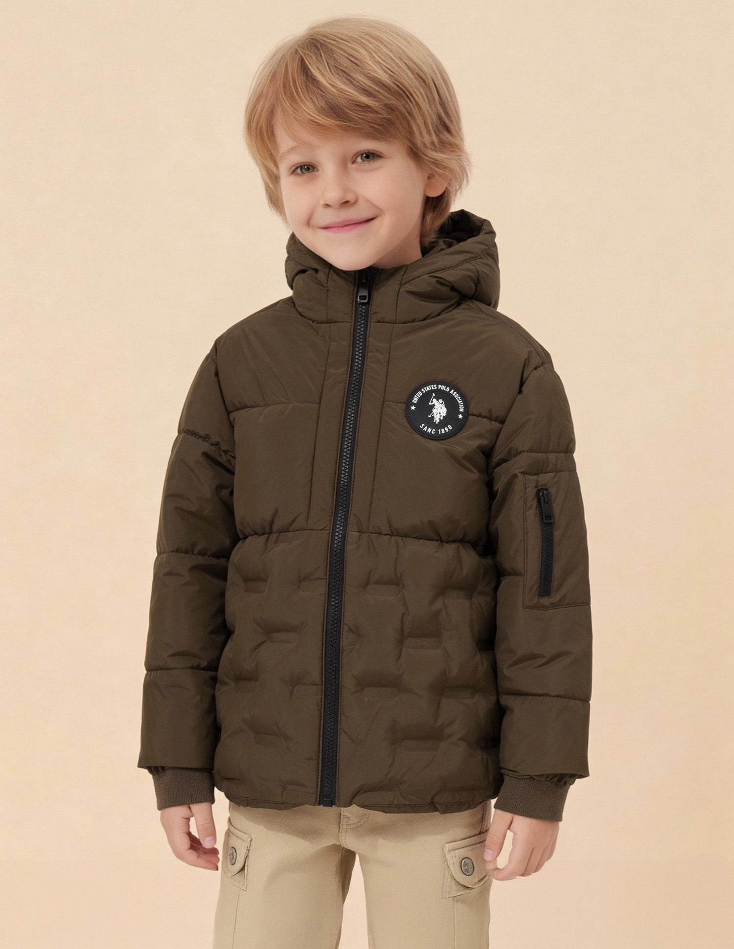 Boys Solid Puffer Jacket Brown - U.S. Polo Assn. India | Large