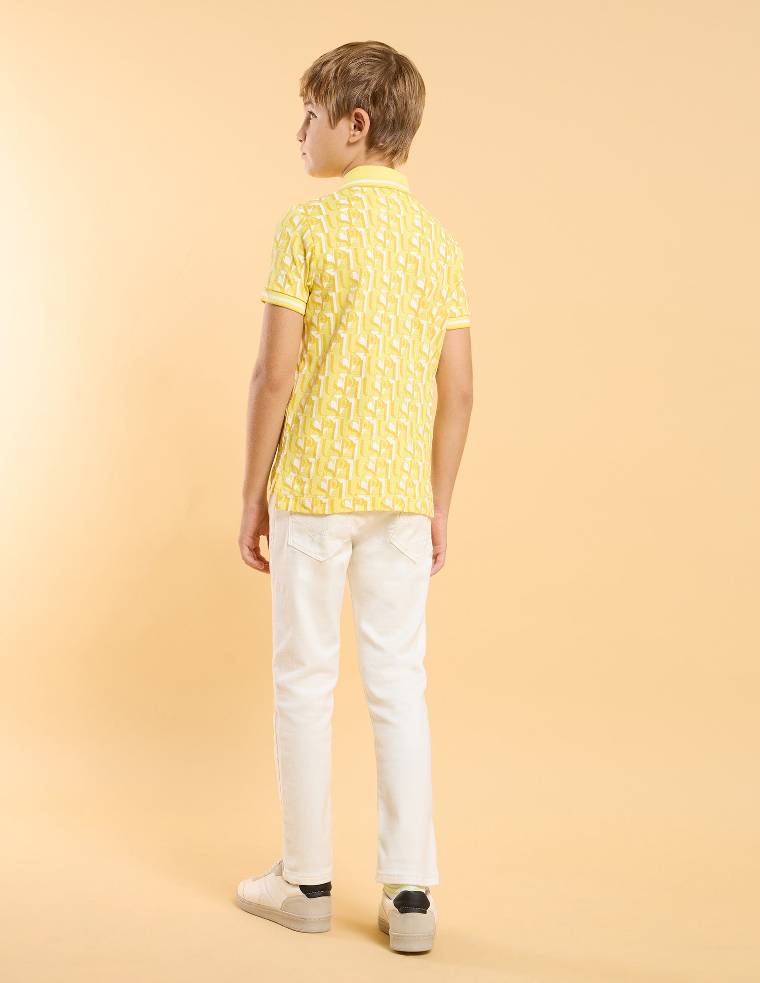 Boys All Over Printed Regular Fit Polo Shirt Light Yellow - U.S. Polo Assn. India | Large