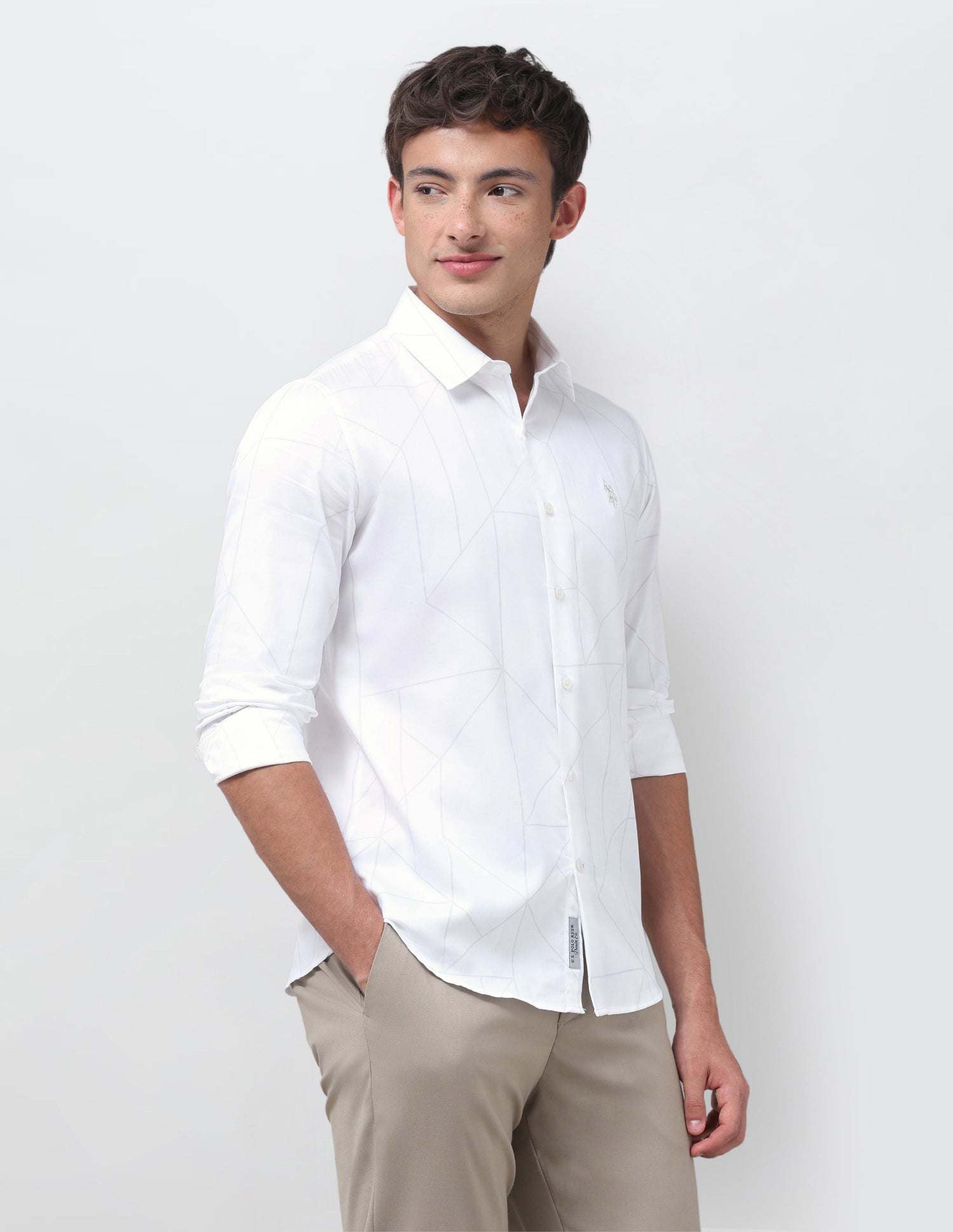 Geometric Printed Satin Shirt White - U.S. Polo Assn. India | Large