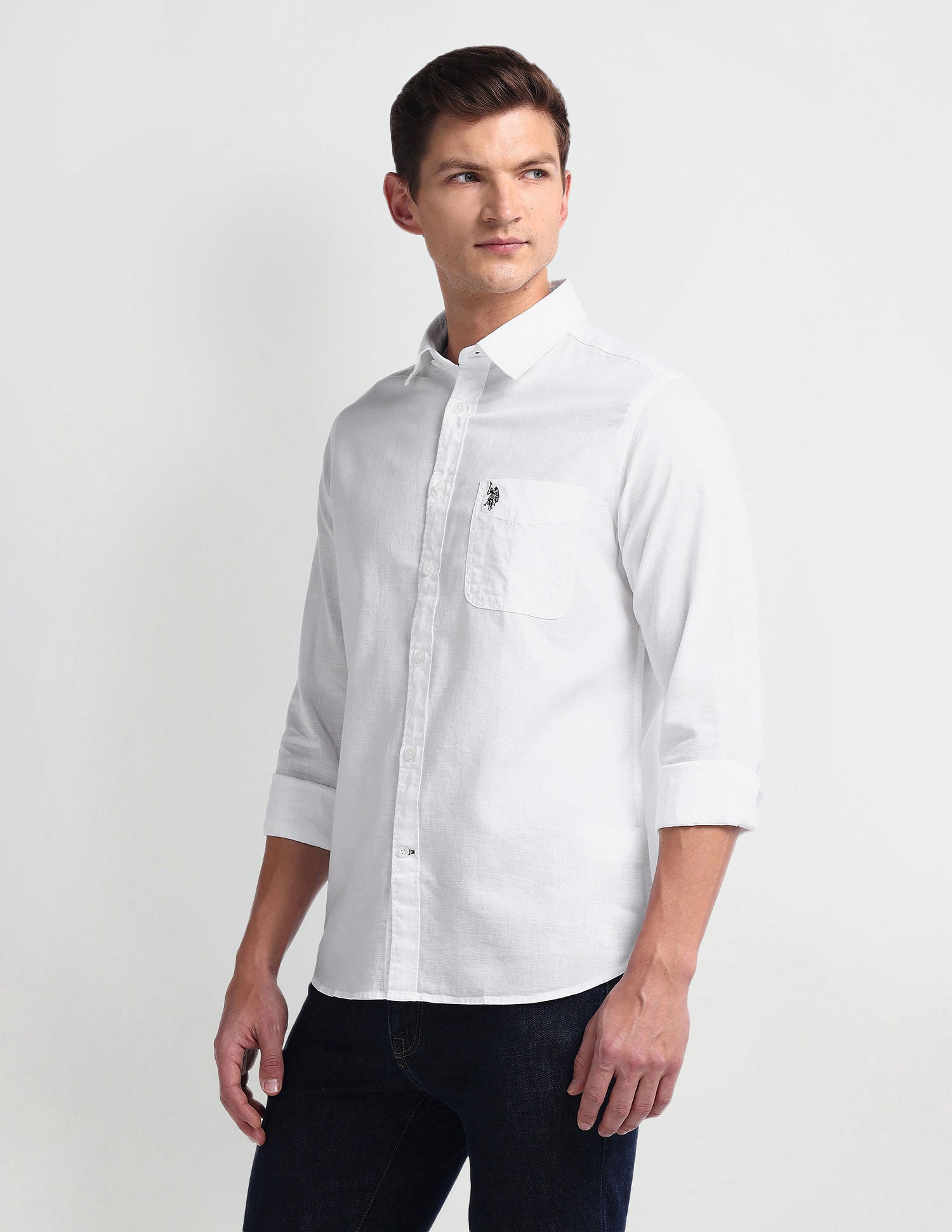 Semi Cutaway Collar Slim Fit Shirt White - U.S. Polo Assn. India | Large