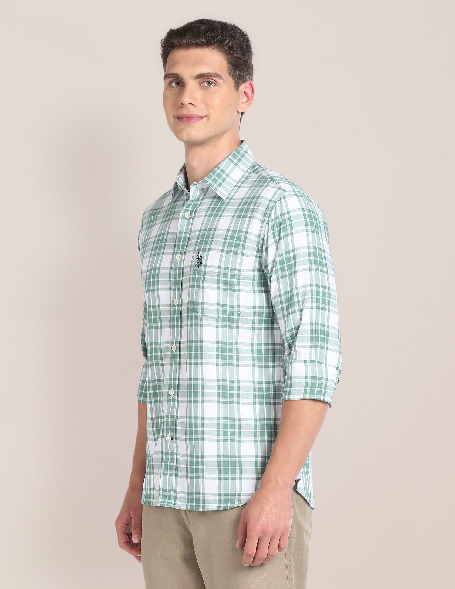 Tartan Check Cotton Shirt Green - U.S. Polo Assn. India | Large